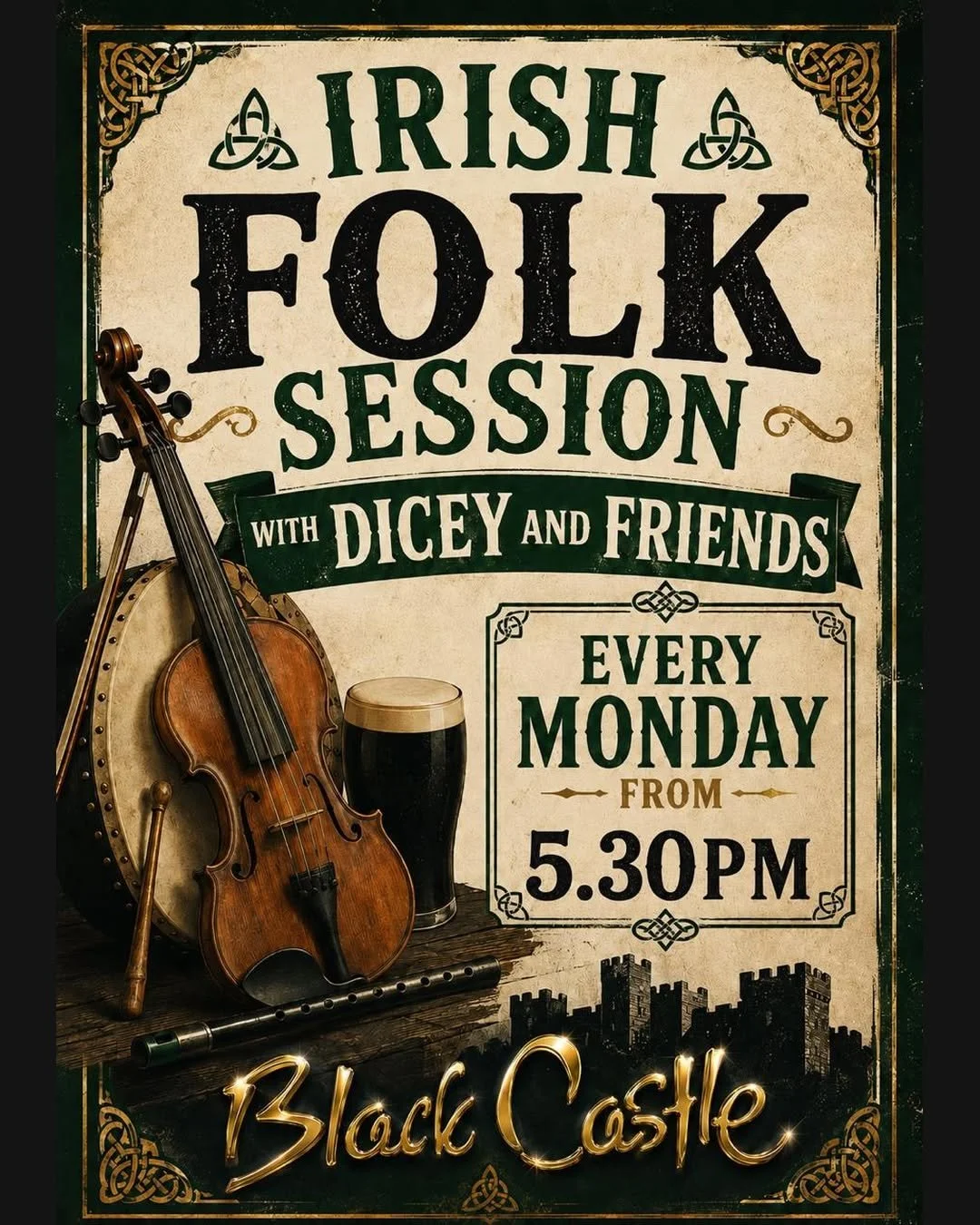 Irish Folk Session With Dicey &amp; Friends @ the Black Castle Bar