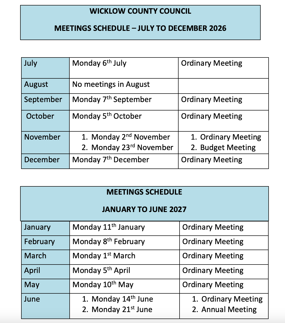Wicklow County Council Ordinary Meeting @ County Buildings