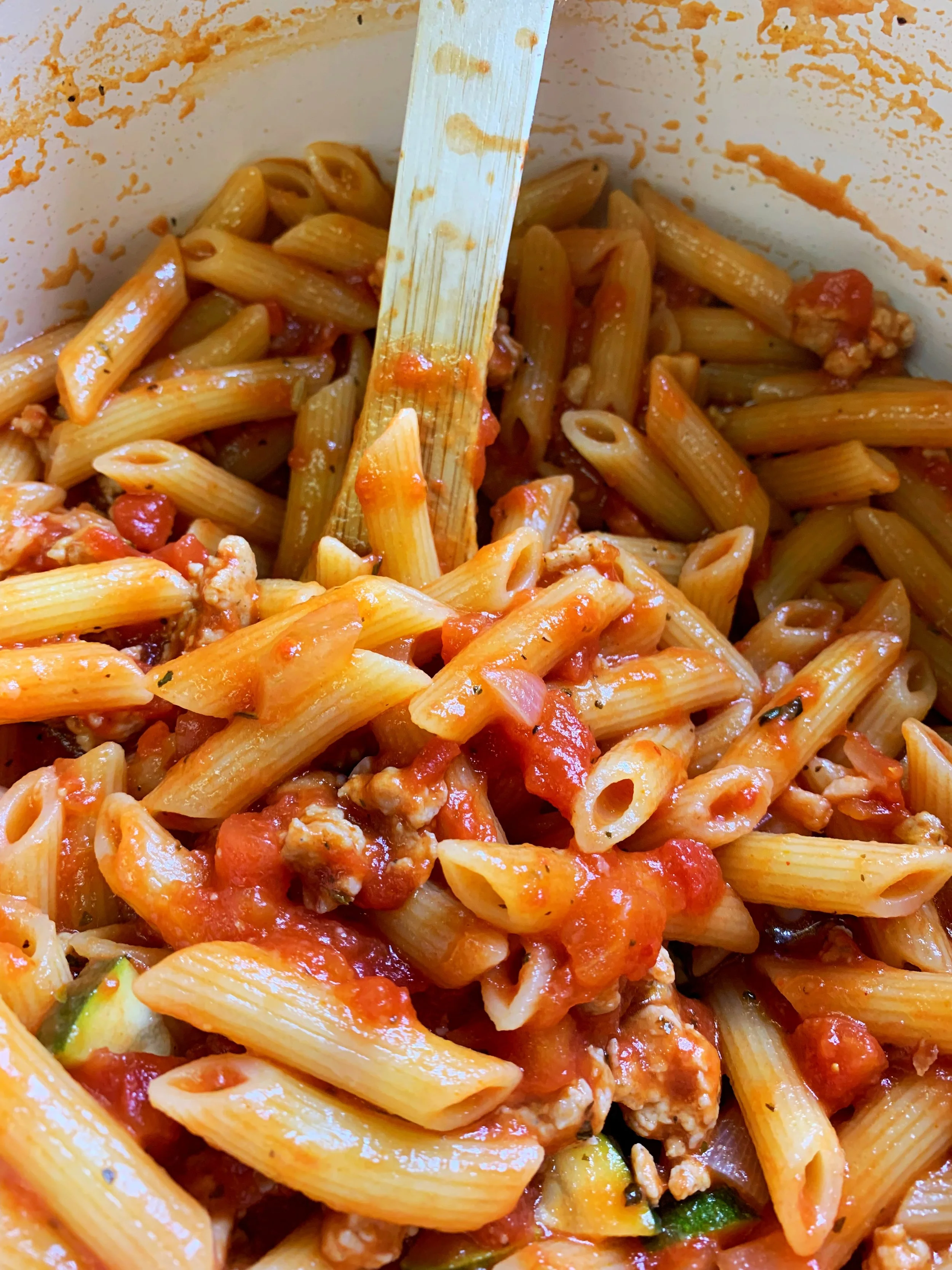 Penne makes for the perfect pasta shape to hold this sauce.