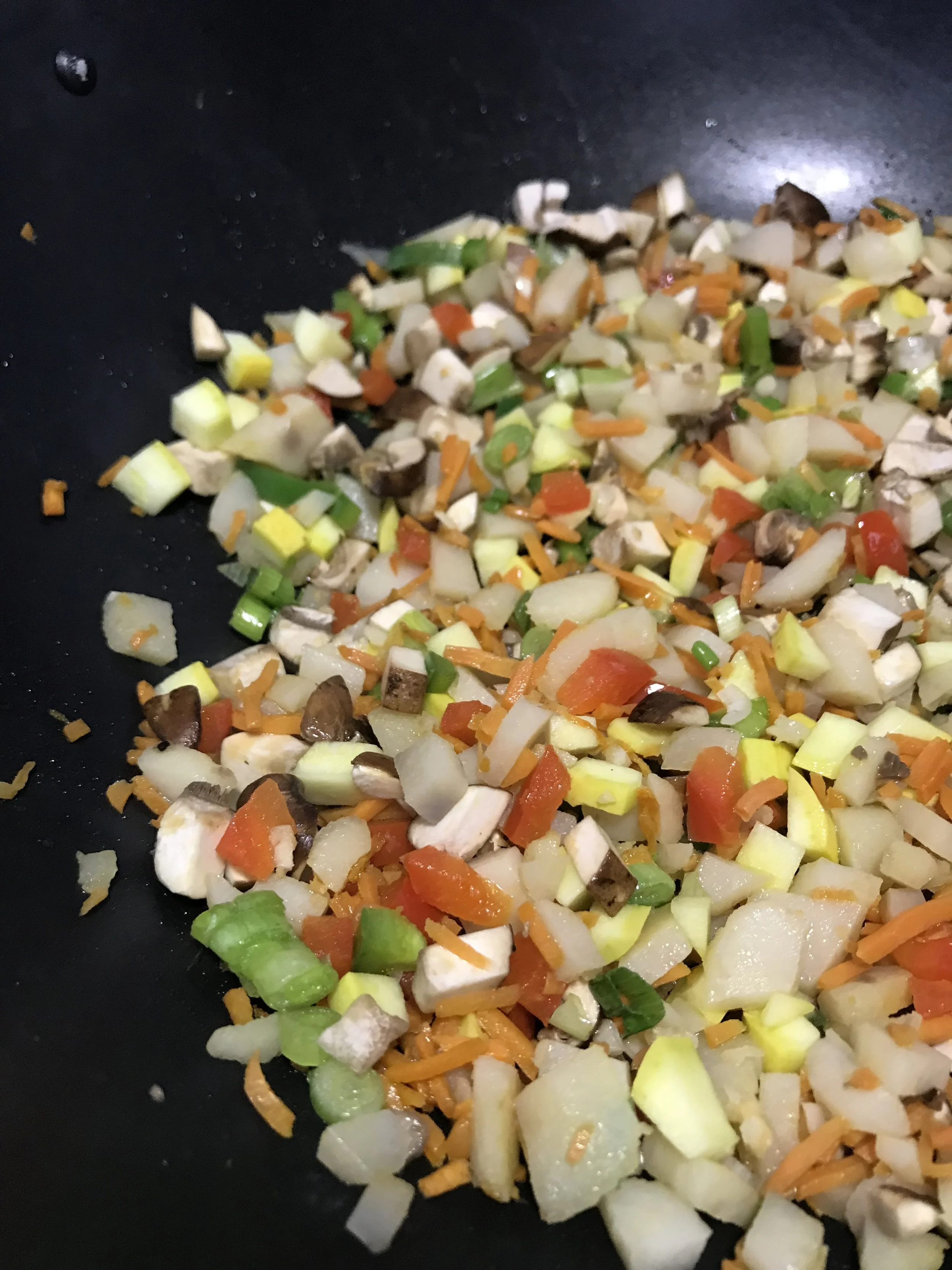 Chopping all your ingredients the same size ensures an even cook and a flavorful bite!