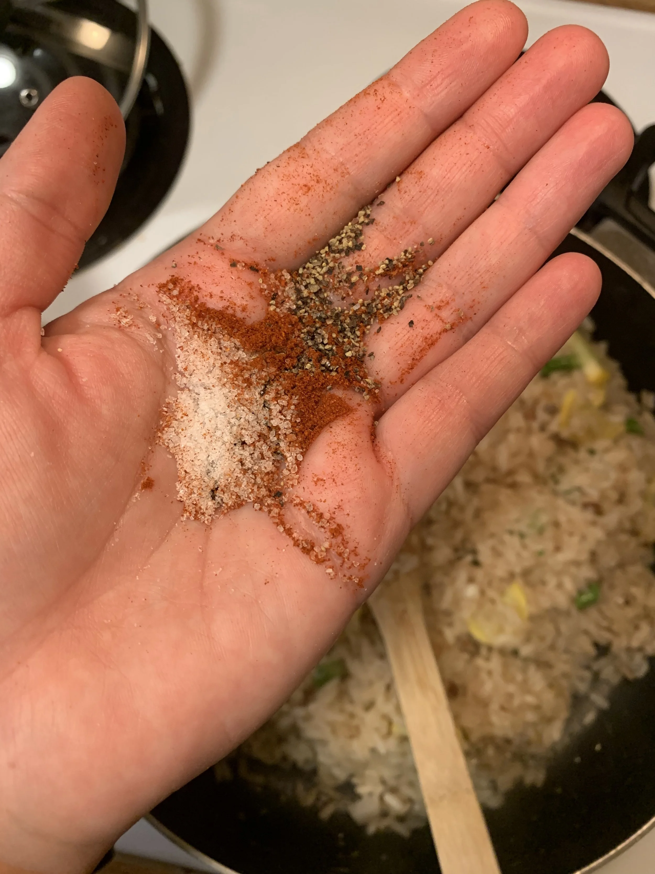Fresh herbs are the best for this dish, but don’t forget some salt, pepper and a dash of paprika!