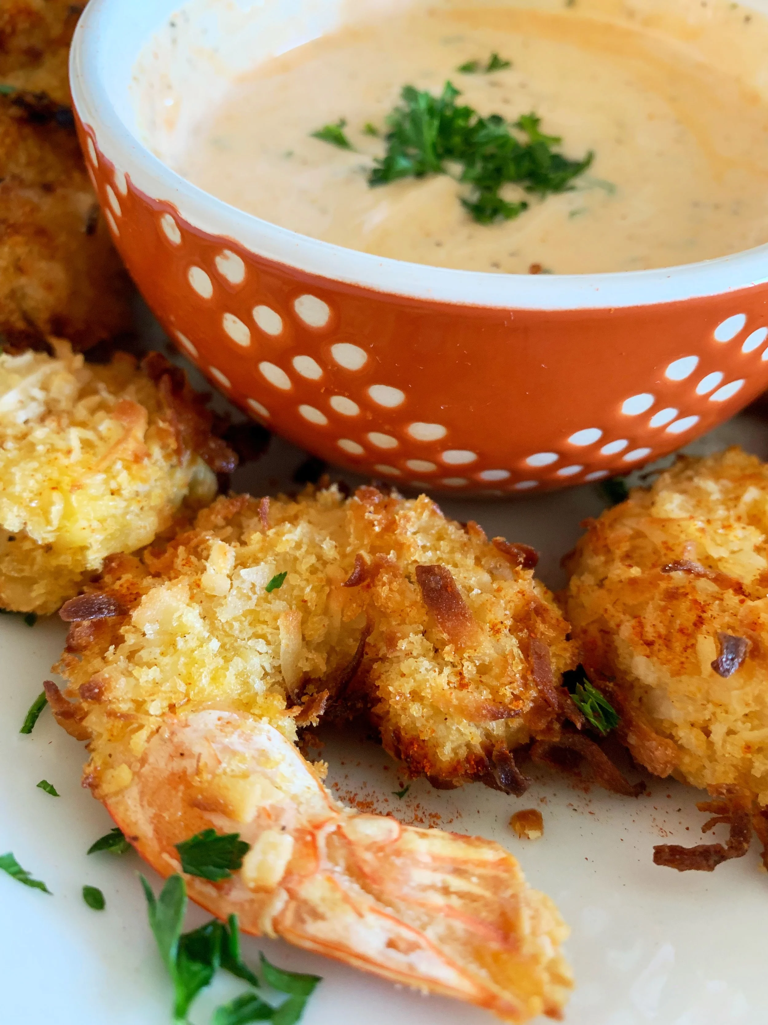 Air Fried Coconut Shrimp + Garlic Sriracha Aioli