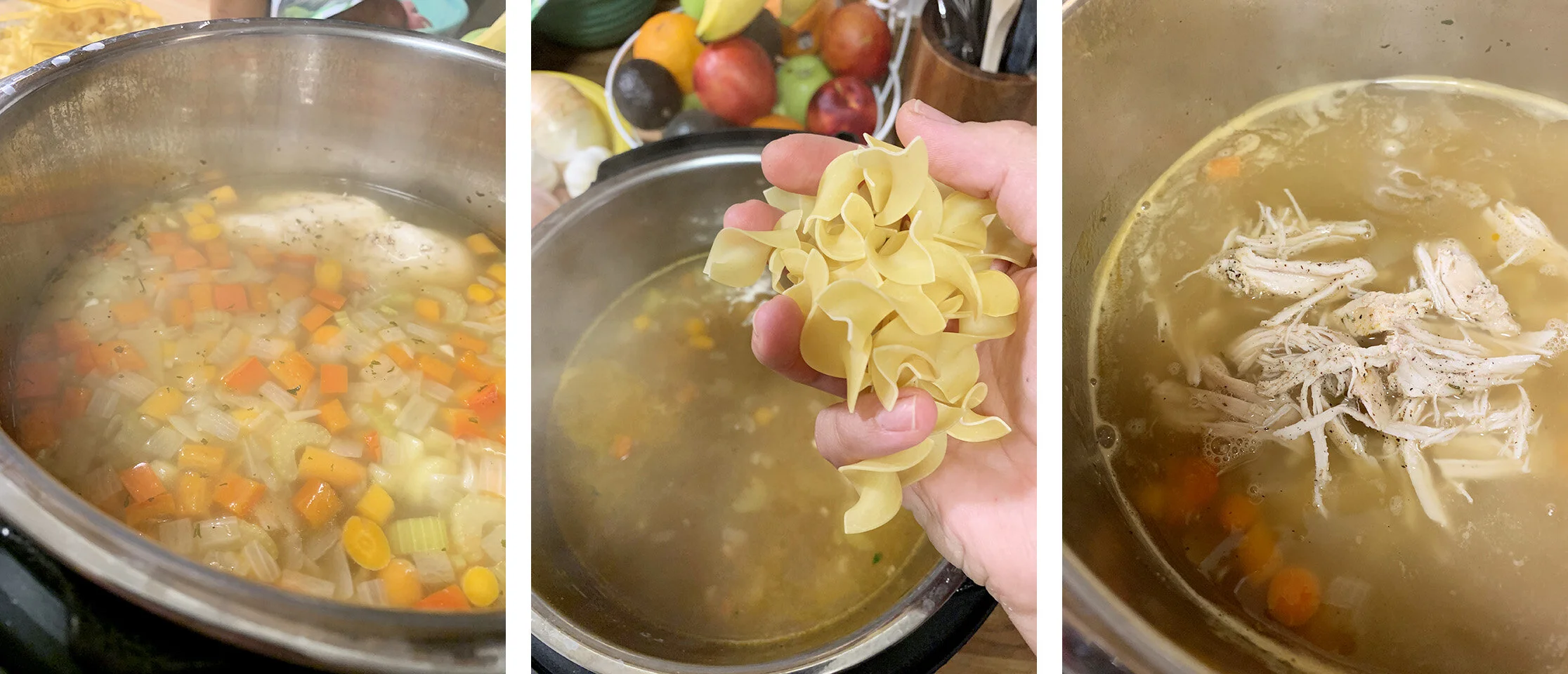 Shred the chicken, add the noodles, add the chicken back!