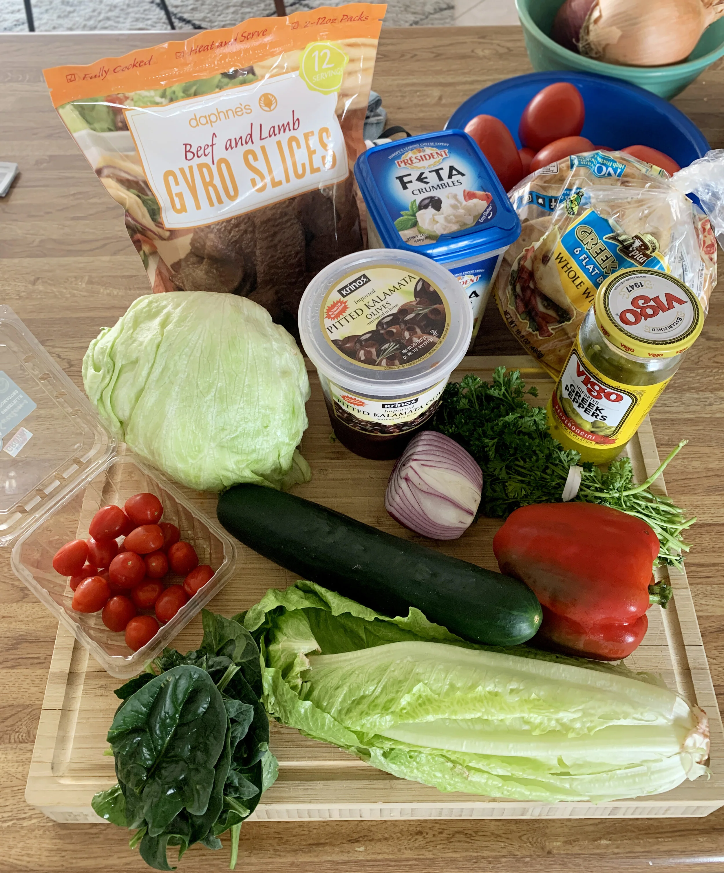 This salad includes many of the core basics for any Greek dish: tomatoes, cucumbers, onion, olives, parsley, olive oil