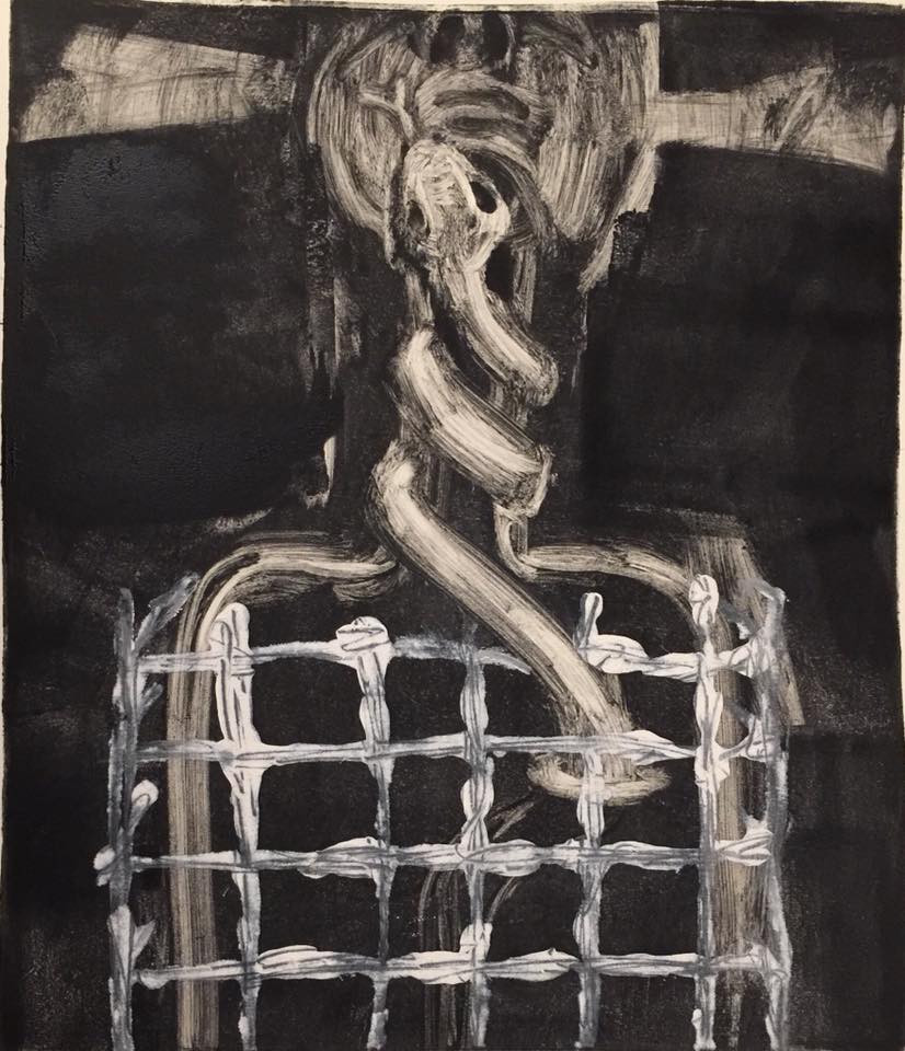 cage, monotype print, 12 x14"