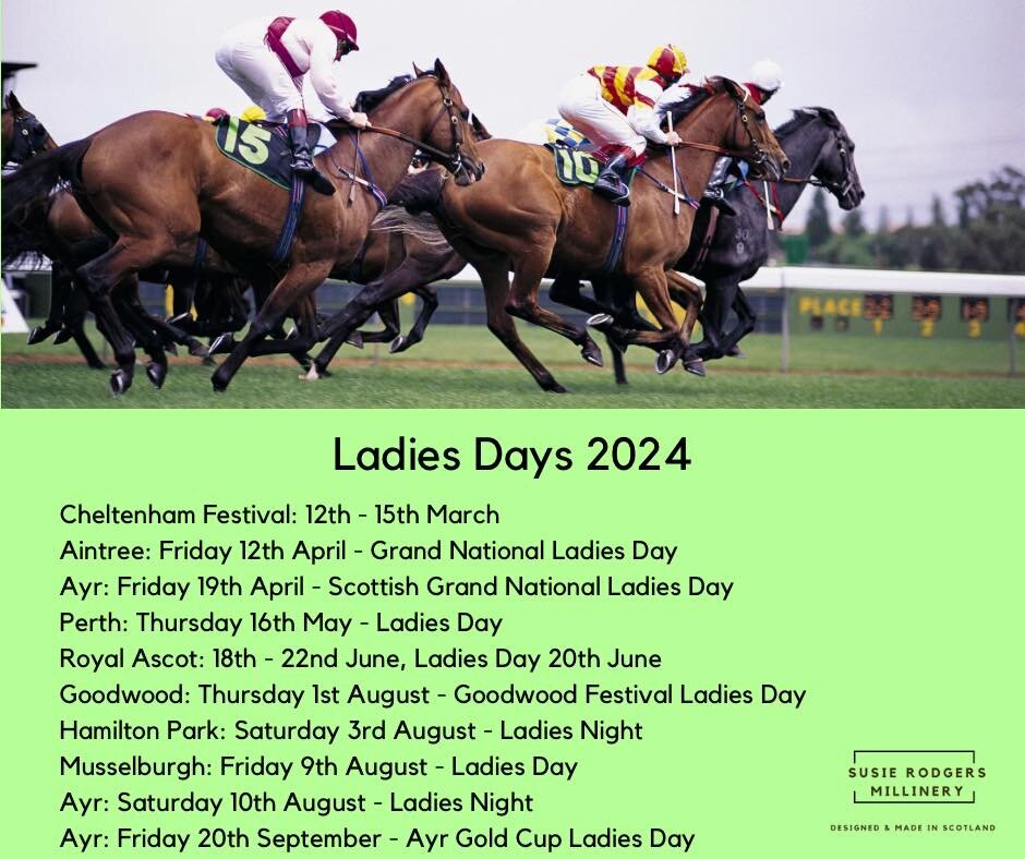 Has this stormy weather made you look forward to Summer Days when you can get dressed up in your finest and enjoy a day (or night) at the races. 

To help you plan ahead these are the dates for the Ladies Days events taking place at some of the race 