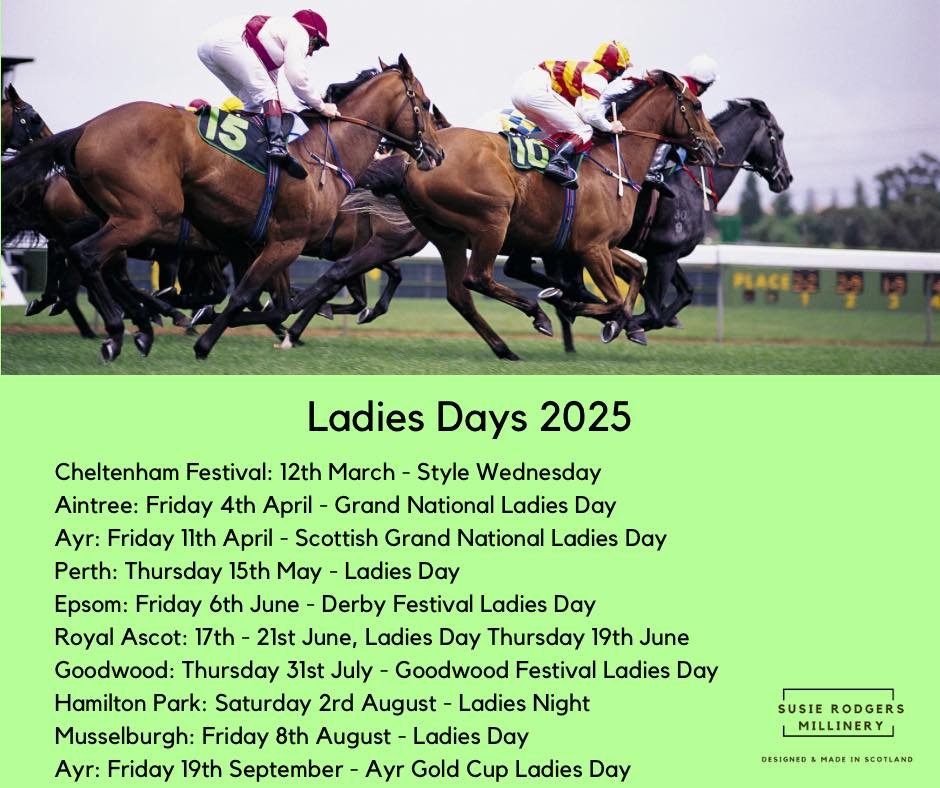 Before you know it racing session will have arrived again and it&rsquo;ll be time to get all dressed up for ladies day. 

To help you plan ahead these are the dates for Ladies Days events taking place at some of the race courses throughout the UK in 