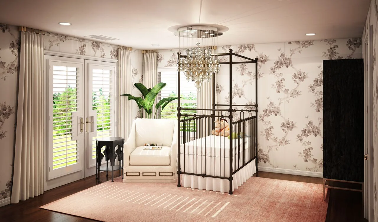 A 3-D Rendering by Rockabye Mommy of the design concept for a girls nursery