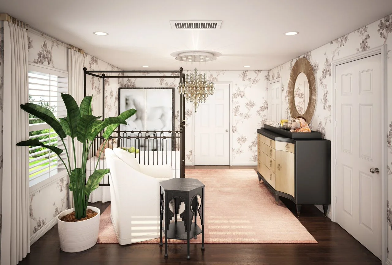 A 3-D rendering by Rockabye Mommy of a girls room nursery design
