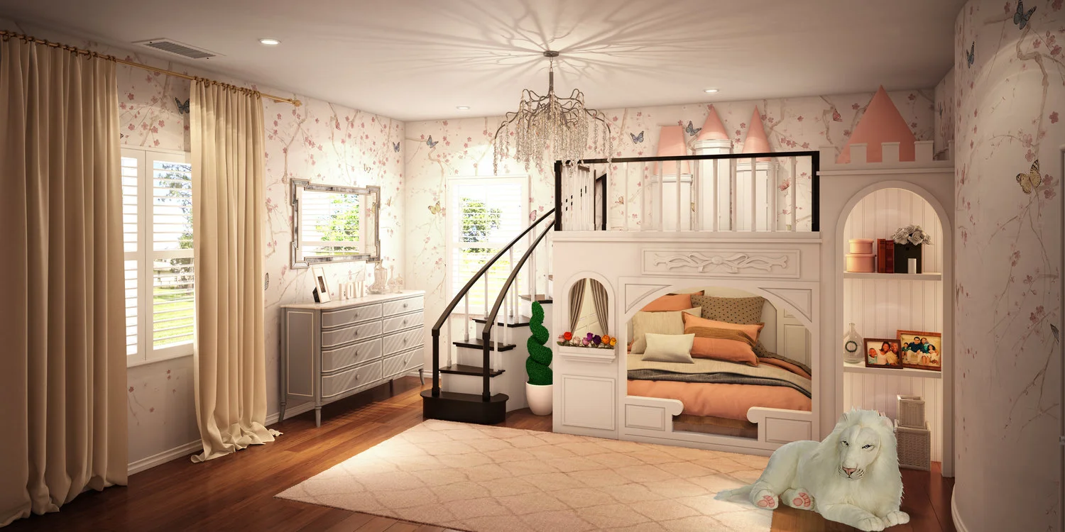 A 3-D rendering of the custom Castle Bed designed by Rockabye Mommy