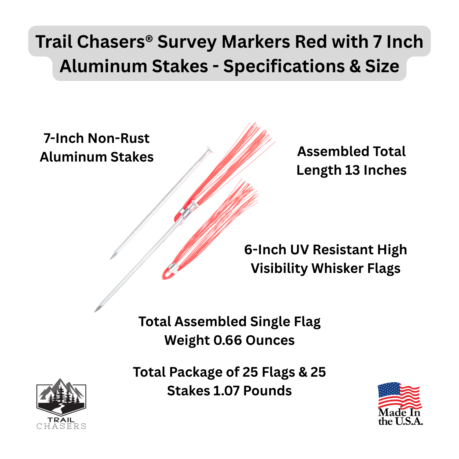 Trail Chasers Survey Markers Red with 7 Aluminum Stakes - Specifications & Size.png