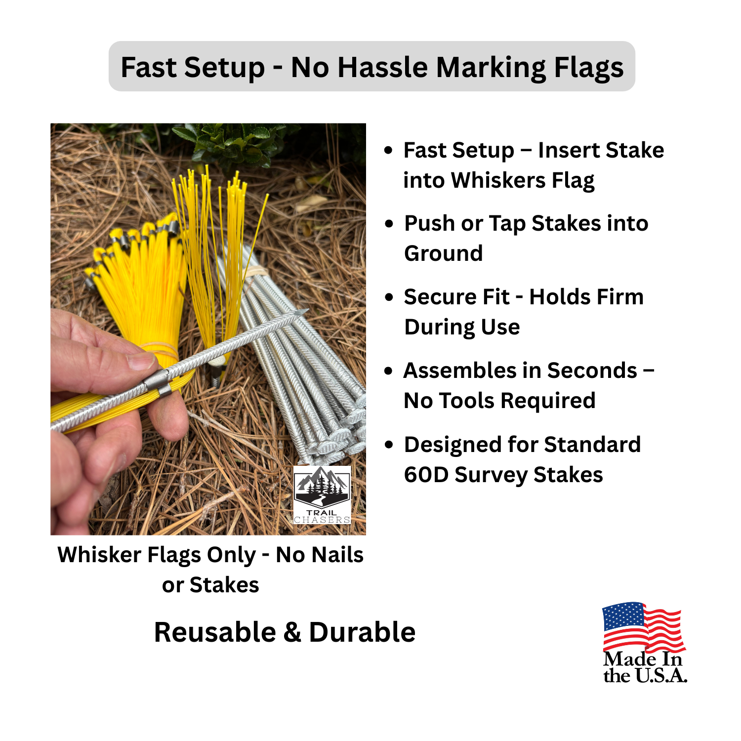 Yellow Marking Flags (Whiskers) 250 Pack | Trail Chasers®