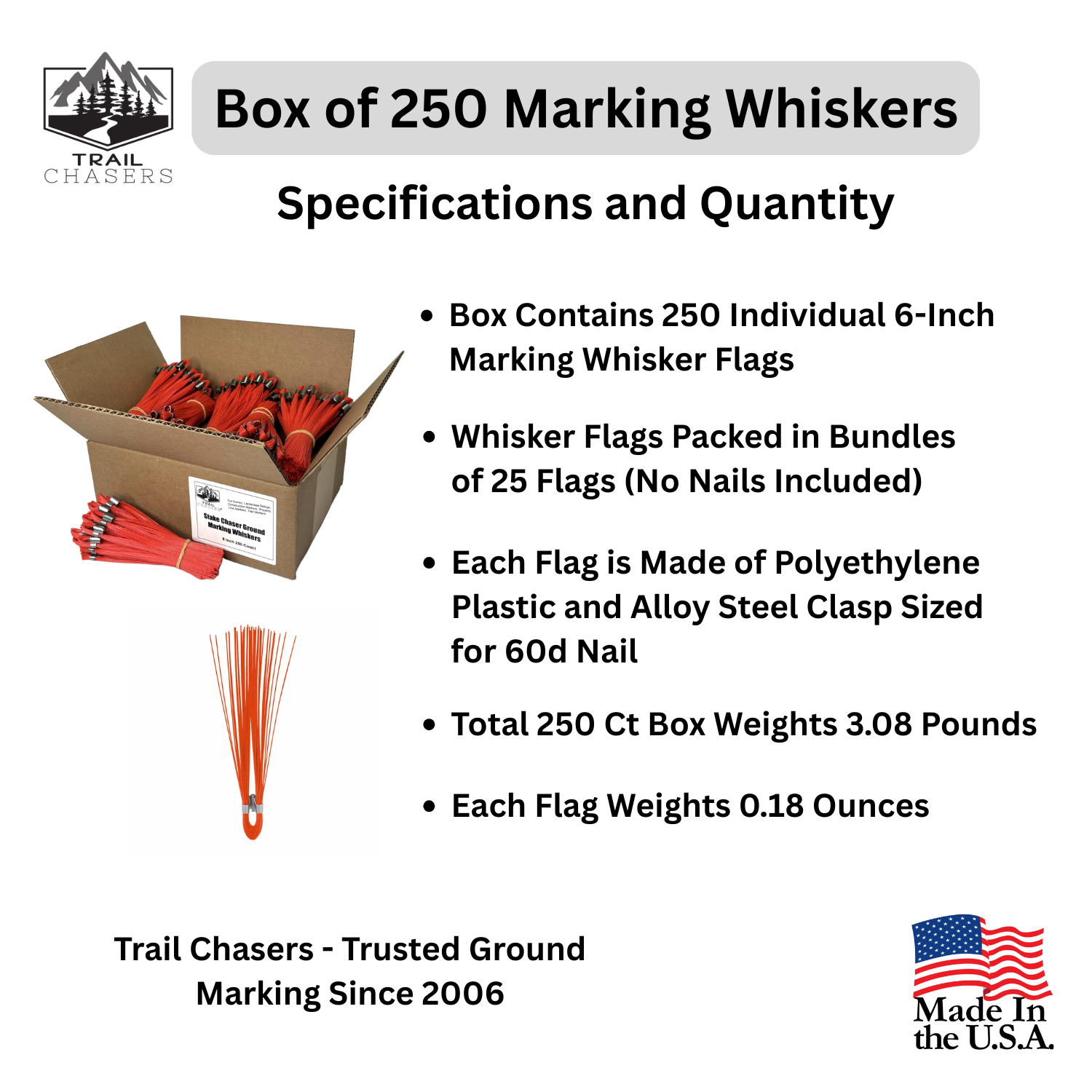 Trail Chasers Orange 250 Count Marking Whiskers Specifications and Dimensions.png