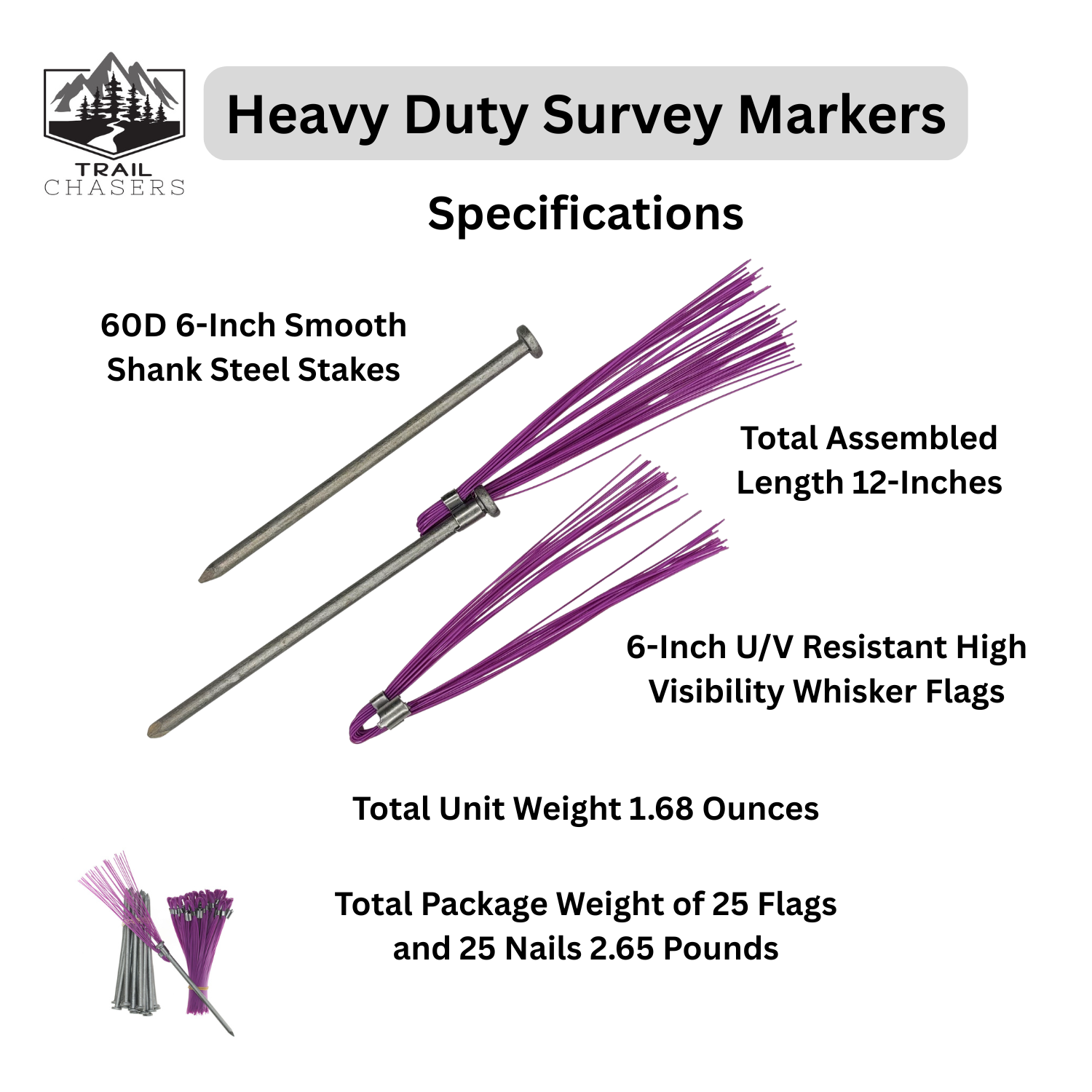 Trail Chasers Heavy Duty Purple Survey Markers with Steel Stakes Size Guide.png