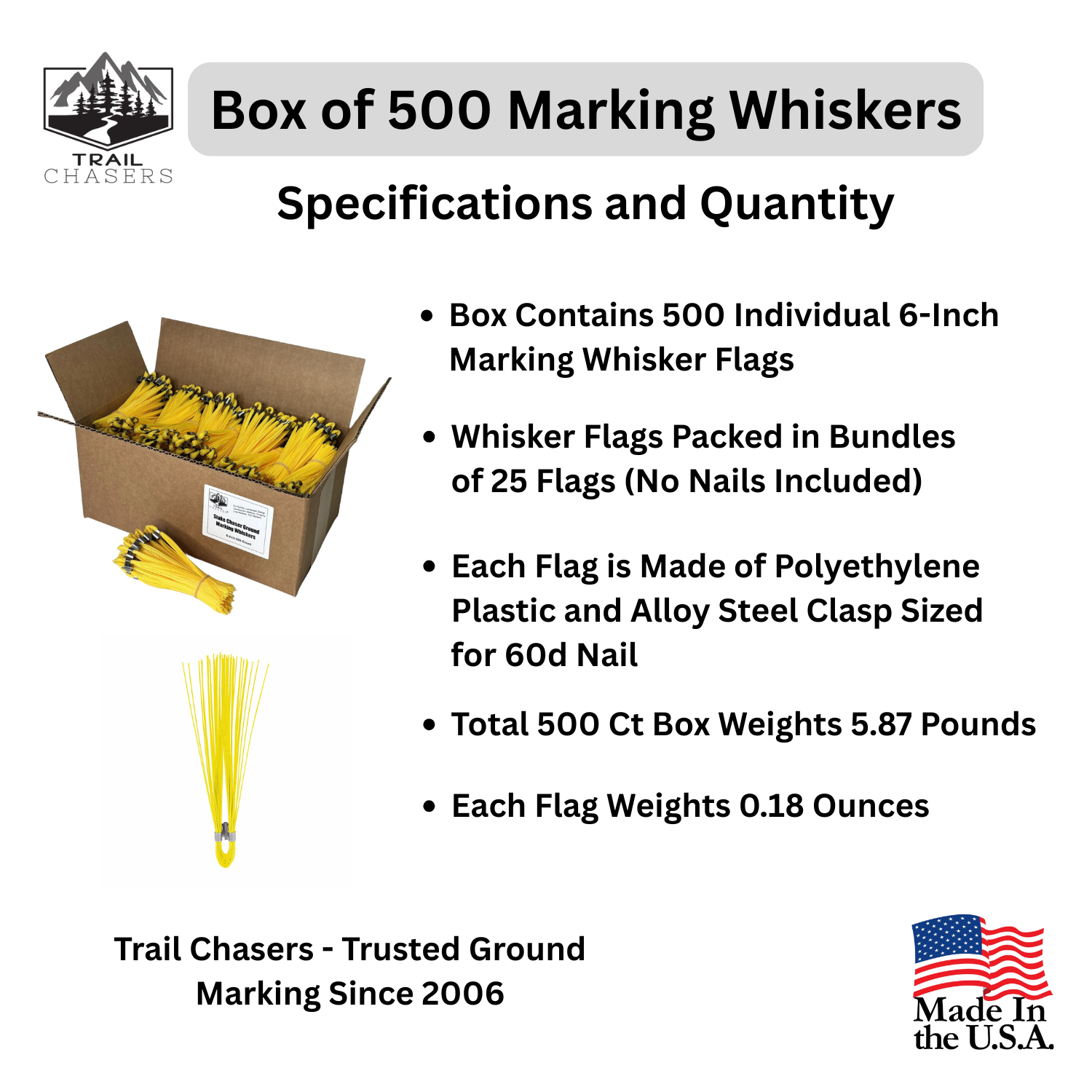 Trail Chasers Yellow 500 Count Marking Whiskers Specifications and Dimensions.png