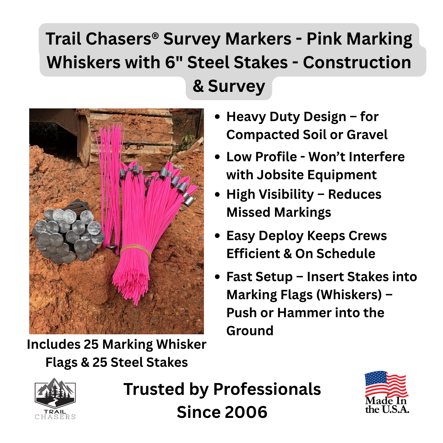 Trail Chasers Survey Markers – Pink Marking Whiskers with Steel Stakes for Construction & Survey.png