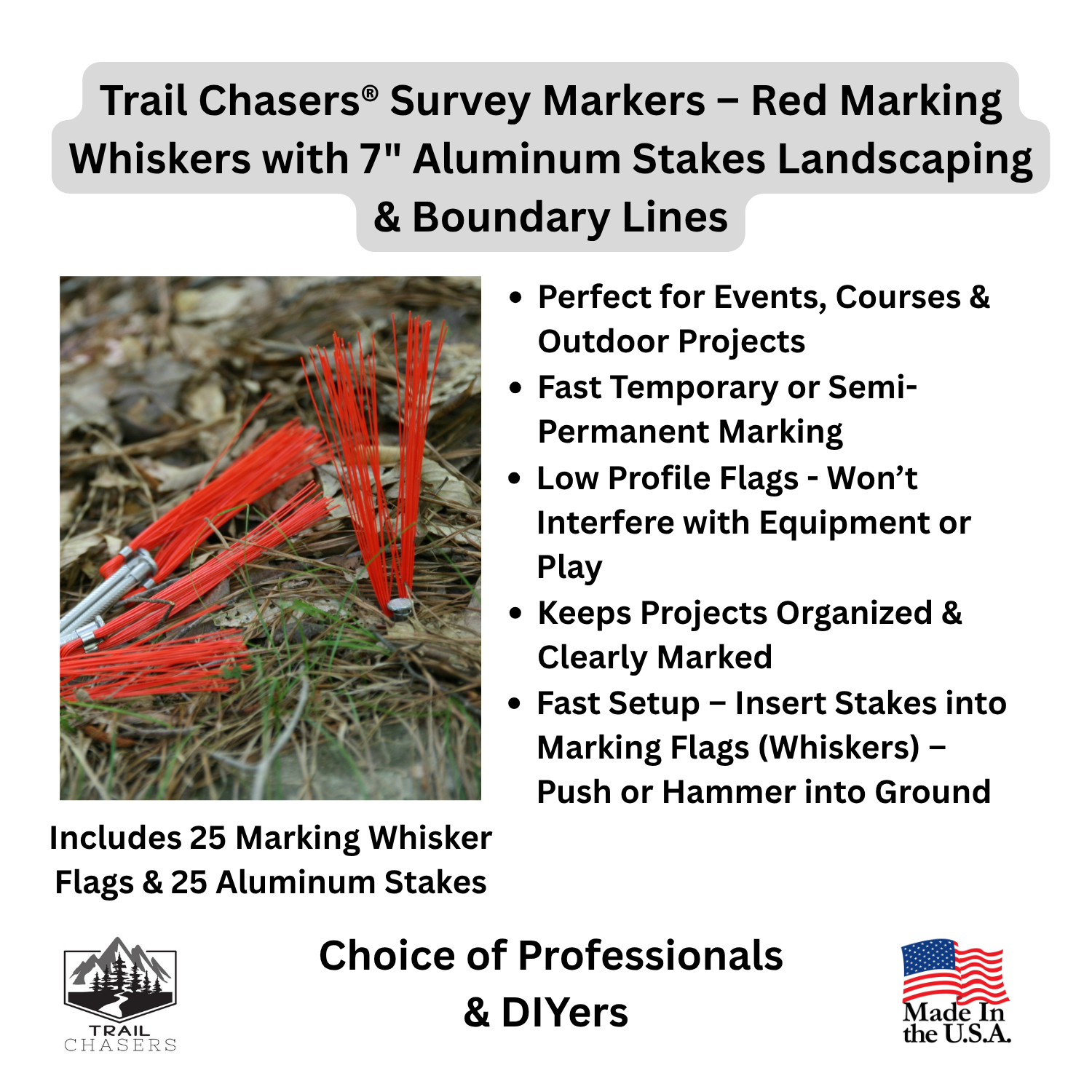 Trail Chasers Survey Markers - Red Marking Whiskers with Aluminum Stakes for Landscaping & Property Lines.png