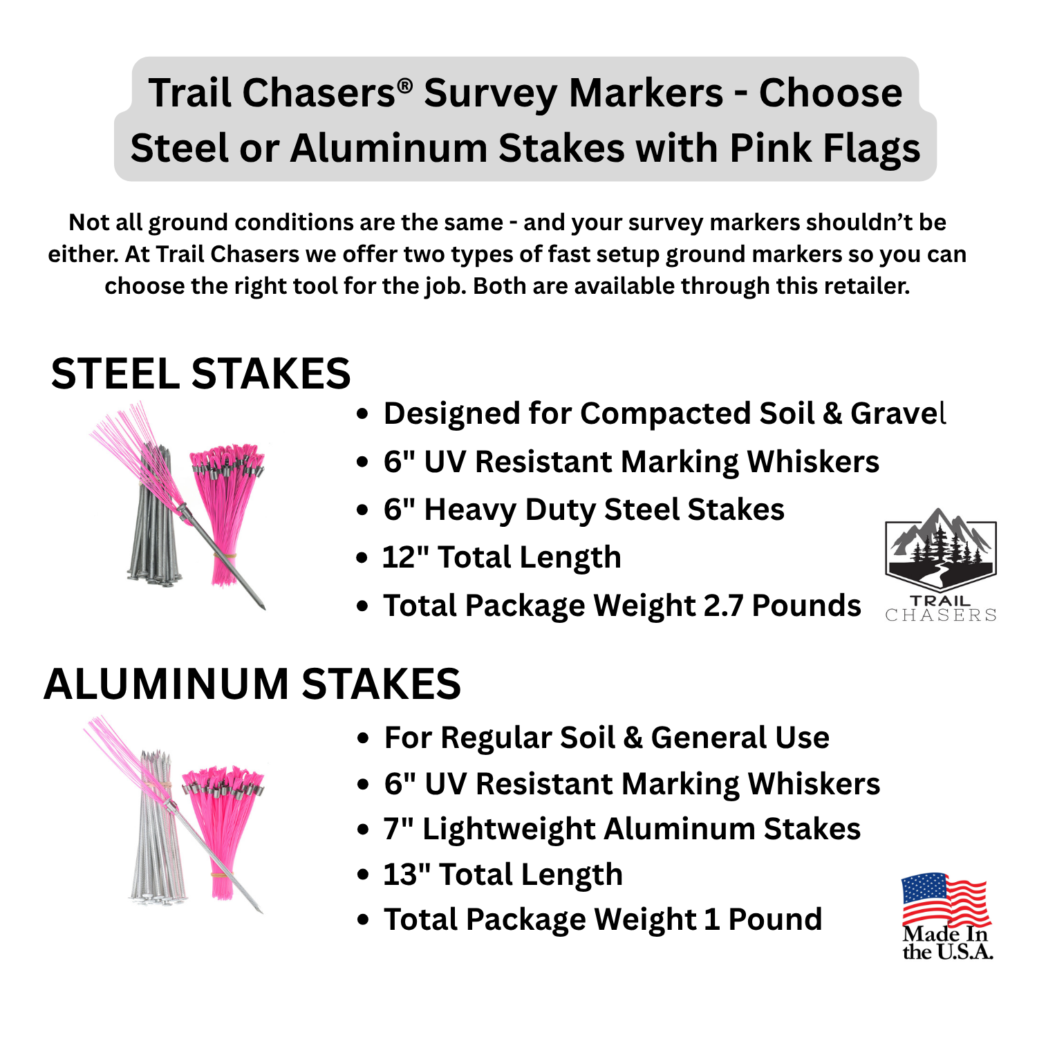 Trail Chasers Survey Markers Choose with Steel or Aluminum Stakes with Pink Flags.png
