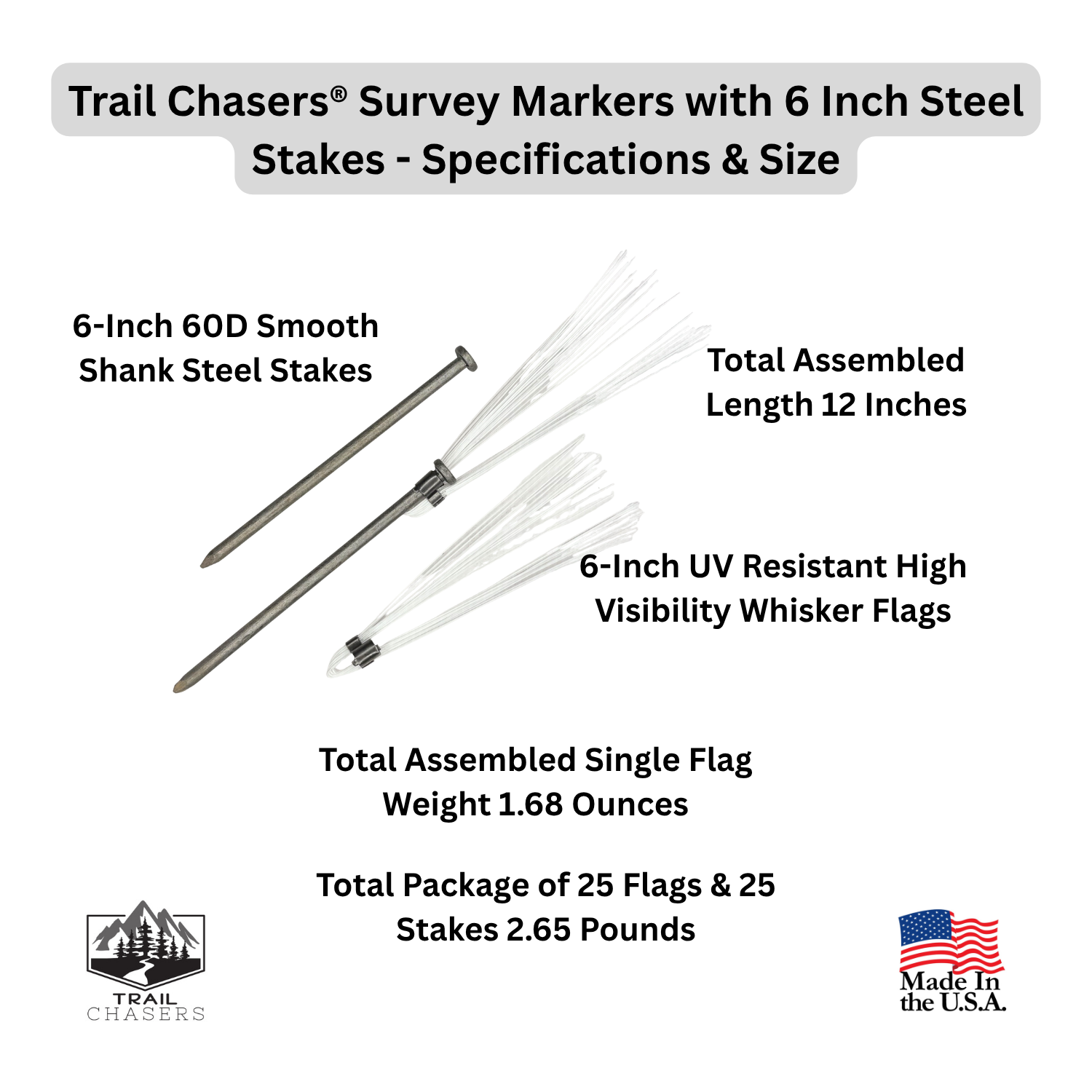Trail Chasers Survey Markers White with 6 Inch Steel Stakes Size Guide.png