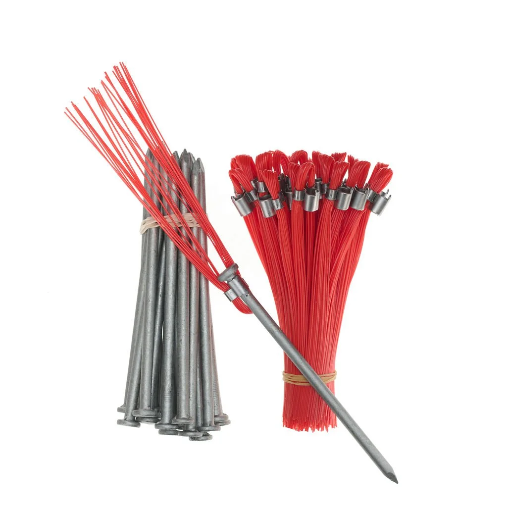 Whisker Flags -Orange with Heavy Duty Steel Stakes Survey Markers (25-Pack) Trail Chasers