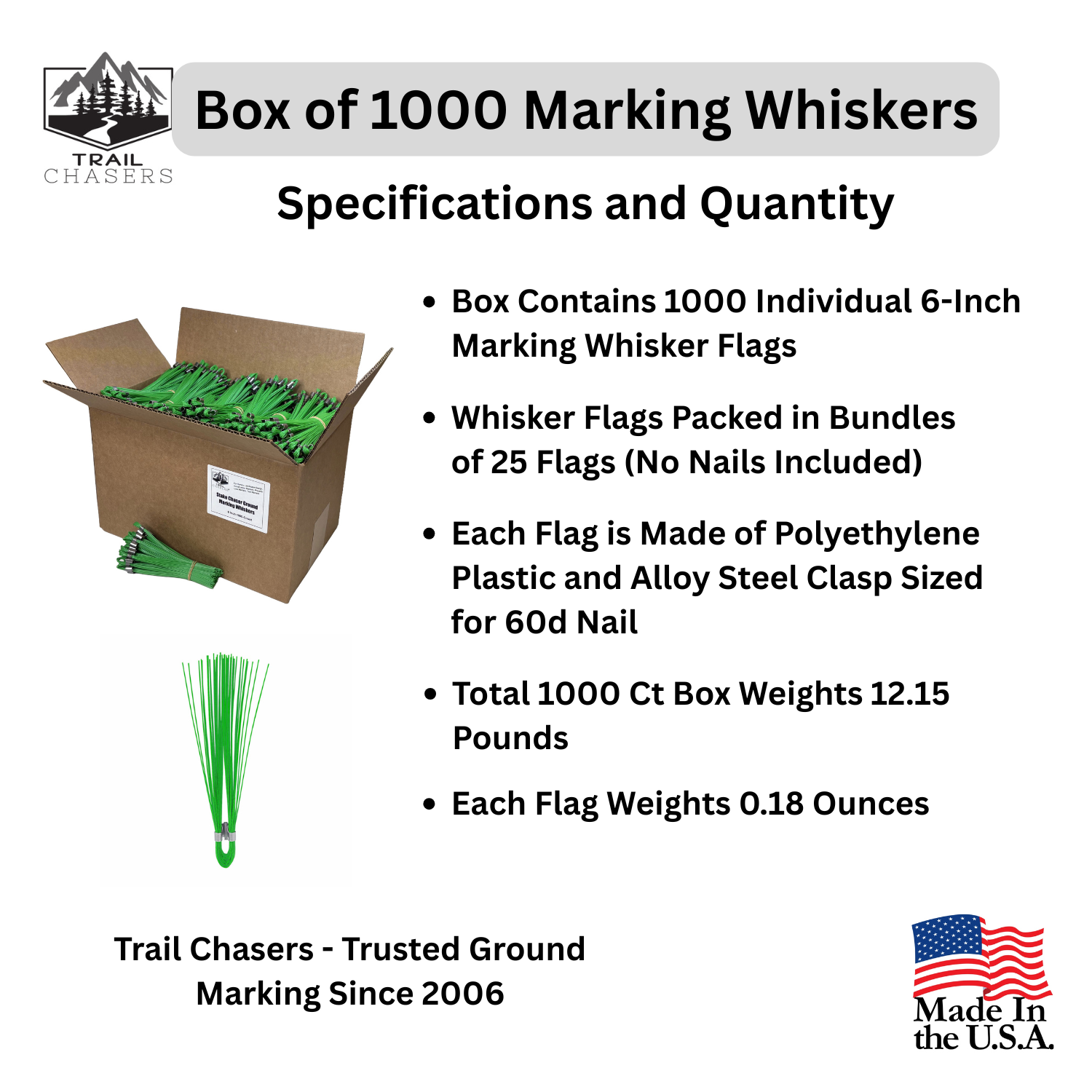 Trail ChasersGreen 1000 Count Marking Whiskers Specifications and Dimensions.png