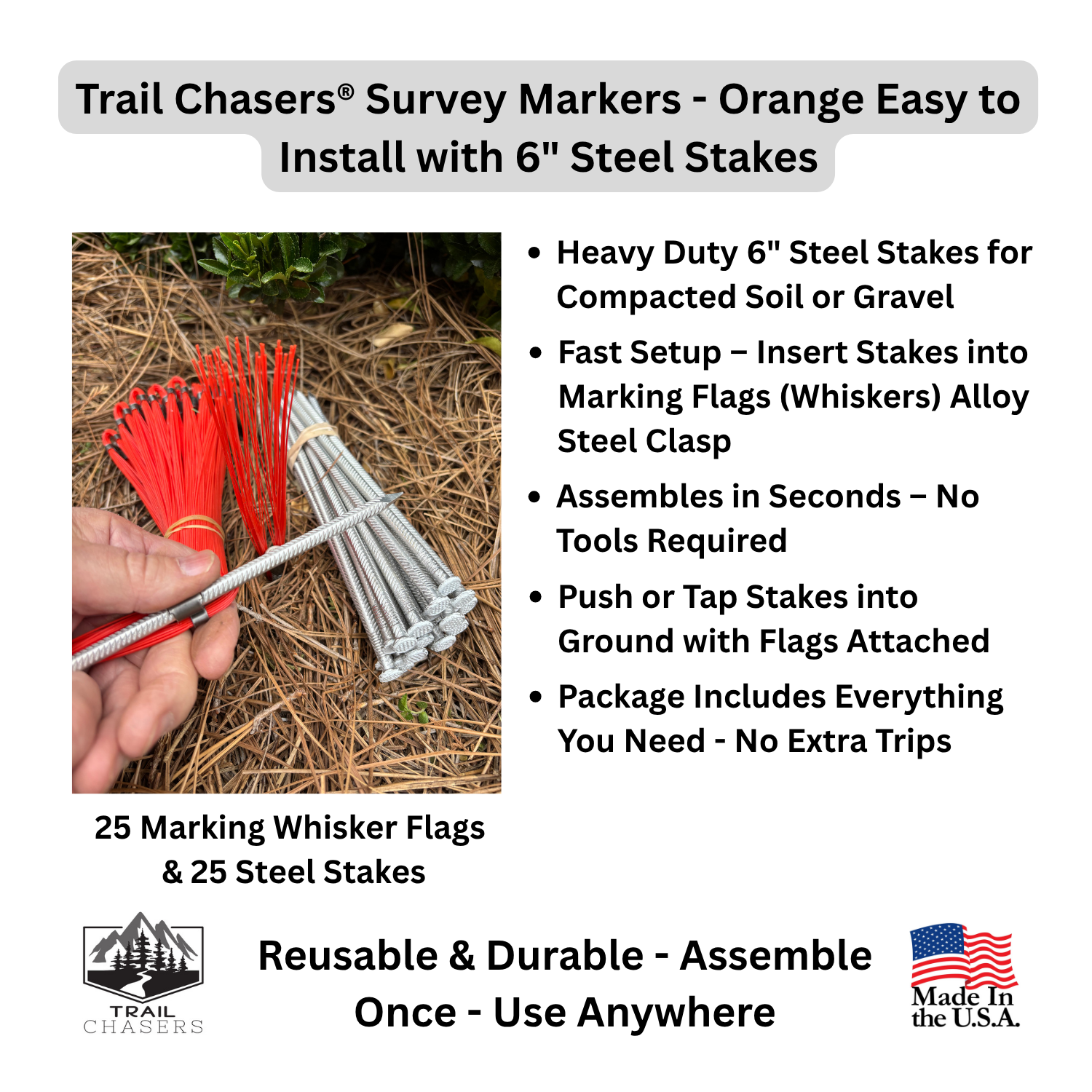 Trail Chasers Survey Markers Orange with Steel Stakes – Quick Assembly & Installation.png