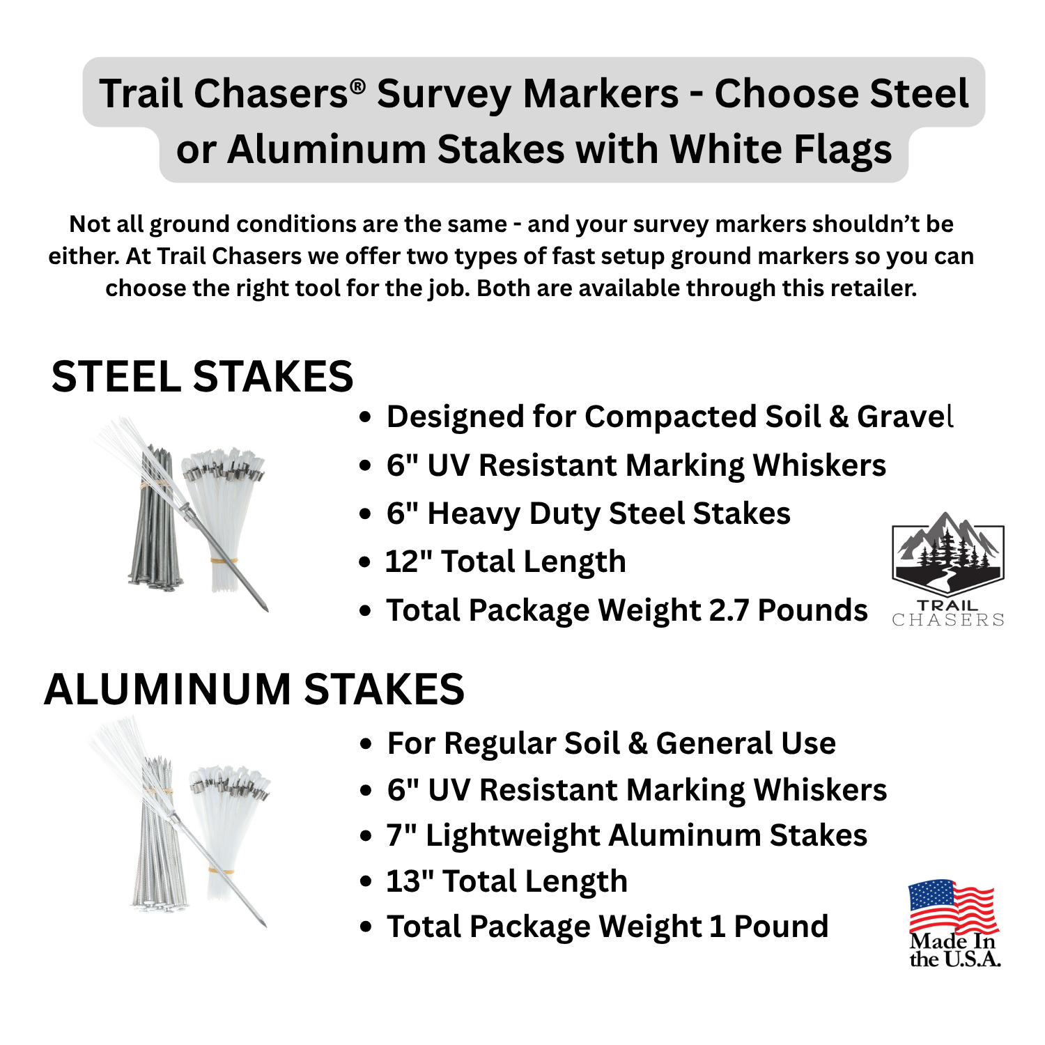 Trail Chasers Survey Markers Choose with Steel or Aluminum Stakes with White Flags.png