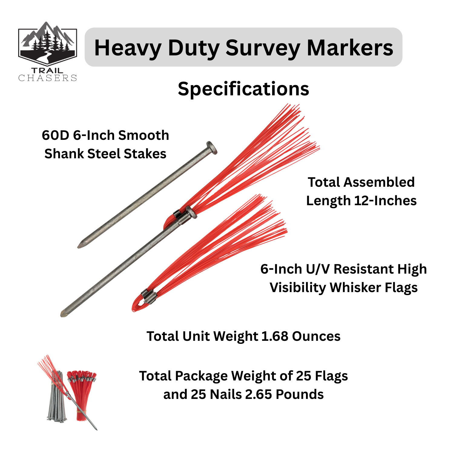 Trail Chasers Heavy Duty Orange Survey Markers with Steel Stakes Size Guide.png