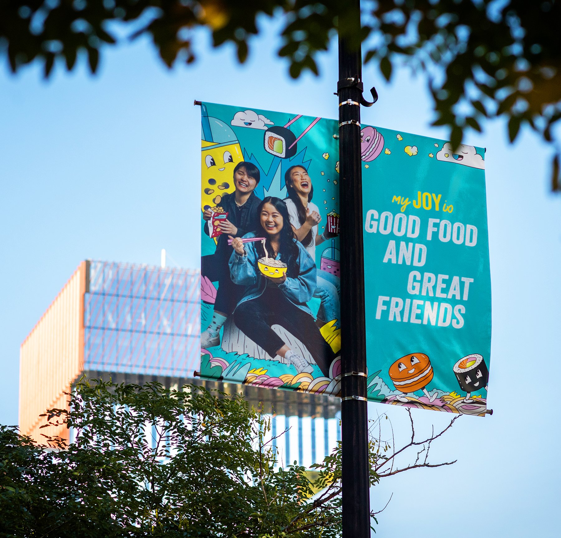 Boston University Comm Ave Banners: Good Food, Great Friends