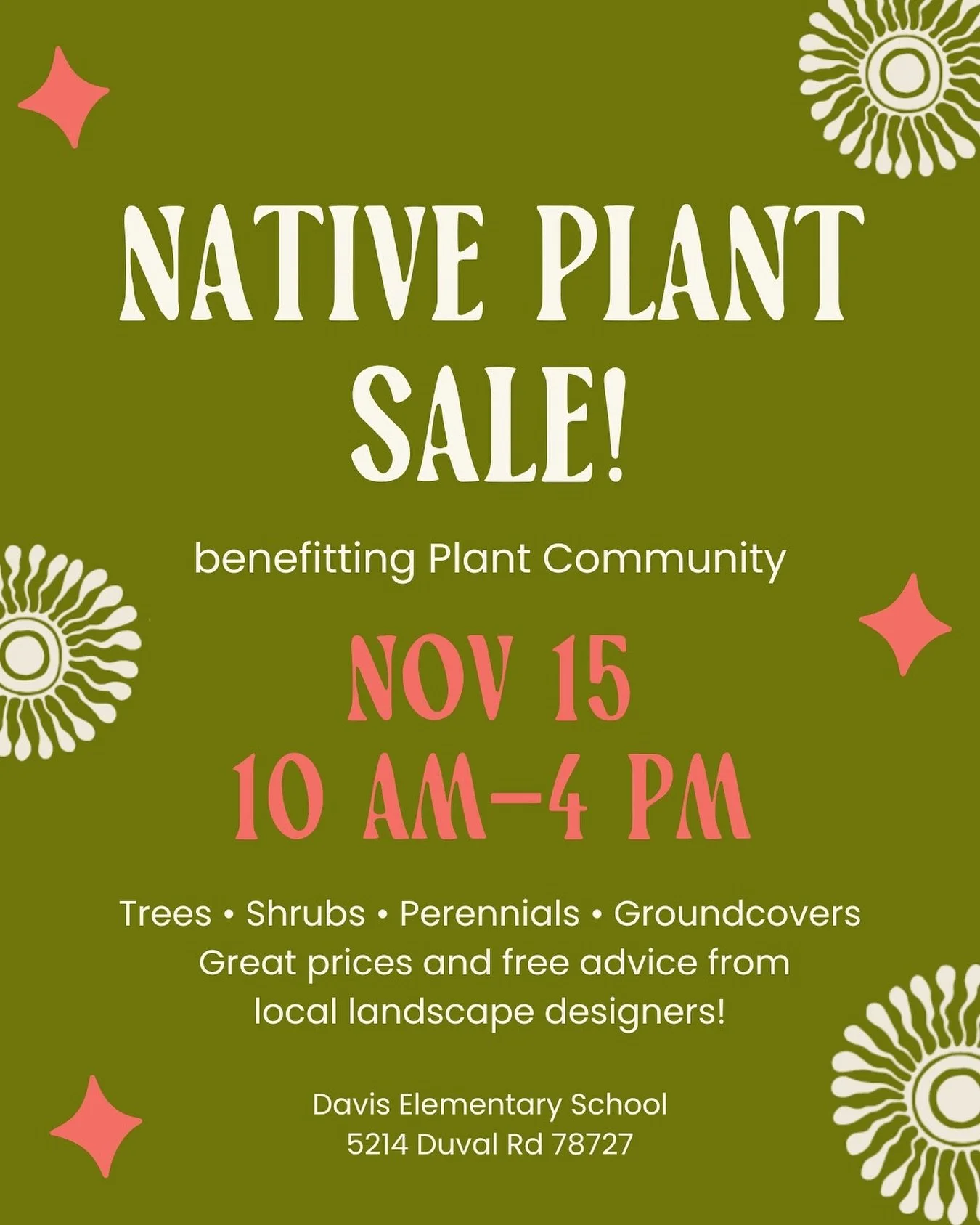 Plant Community is having a Native Plant Sale next weekend at one of our installation schools. Come out to Davis Elementary on Saturday, November 15th, between 10am - 4pm to buy some plants and support Plant Community. Your support will help us maint