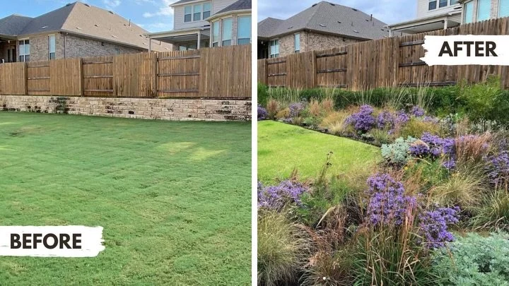 Oldie but goodie. New neighborhoods are plagued by Bermuda lawns and a lack of mature trees. One of our favorite types of project is replacing this wall-to-wall carpeting with plants and trees. When we do this it also replaces weekly mowing throughou