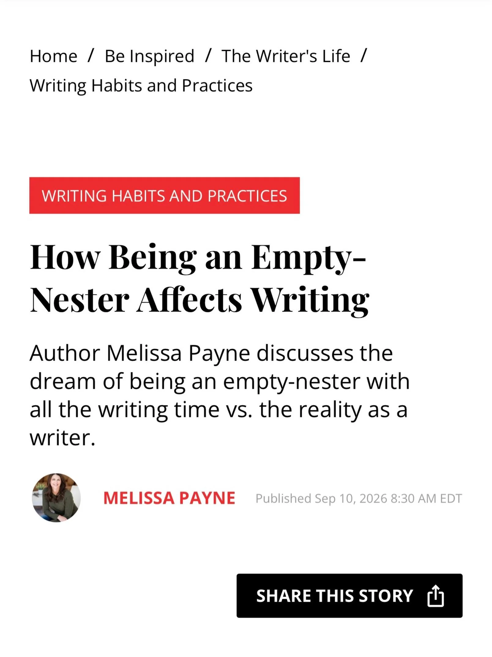 My reflections on life, writing and creativity from the empty (ish) nest. 🪹 ✨📚

[LINK in bio]

&mdash;&mdash;
#inthislifeoranother #writersdigest #coloradoauthor #melissapayneauthor