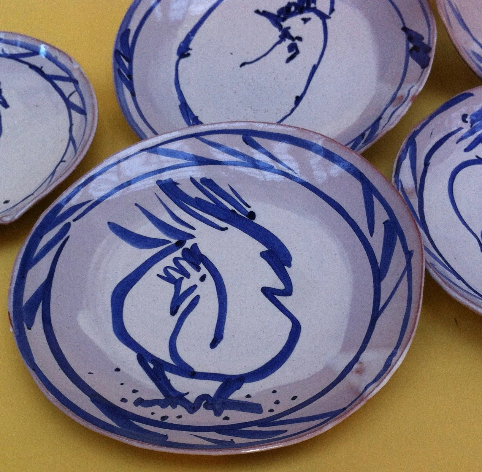 majolica chicken plates, yellow ground, 7.jpg