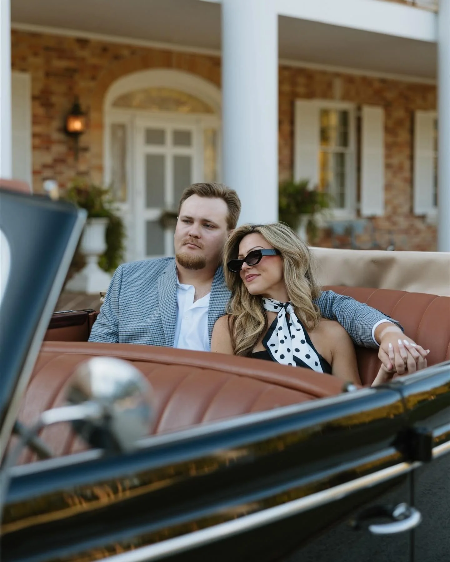 Anna + Dubie&rsquo;s engagement session 🖤 These two met at a wedding at @abneyhallevents , so it was fitting for us to do their engagement photos here too! The bride&rsquo;s grandfather let us use his vintage car &amp; even drove the couple around f