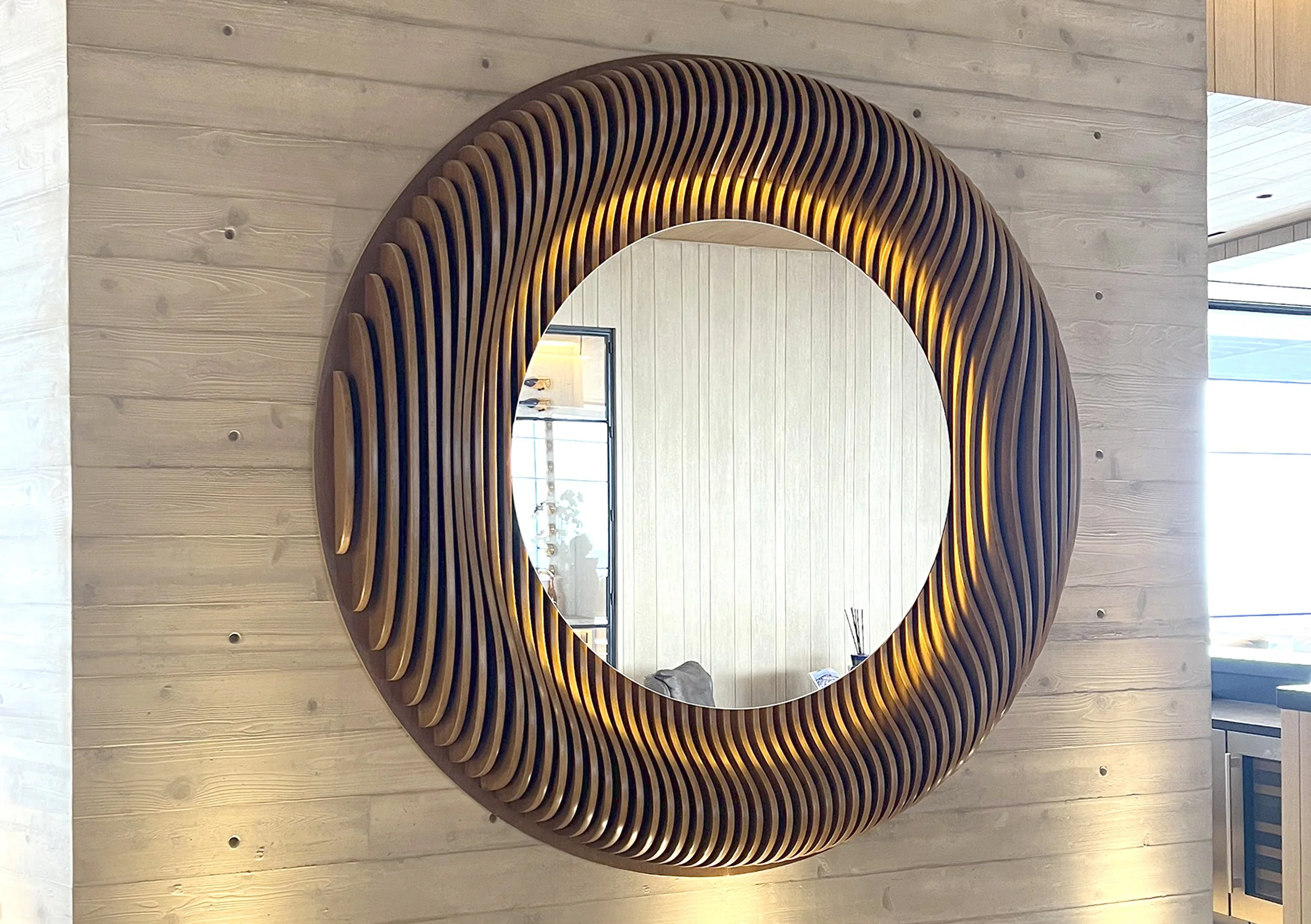 84" Wood Parametric Mirror with LED Backlight
