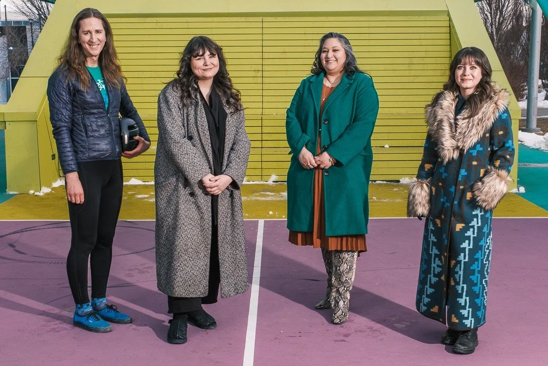 The 2026 Exceptional Women of East Village photographed by Matt Wallace at The Open pickleball court. Pictured left to right: Brett Bergie, Bailey Dodds, Jehan Khan and Justine Giles.