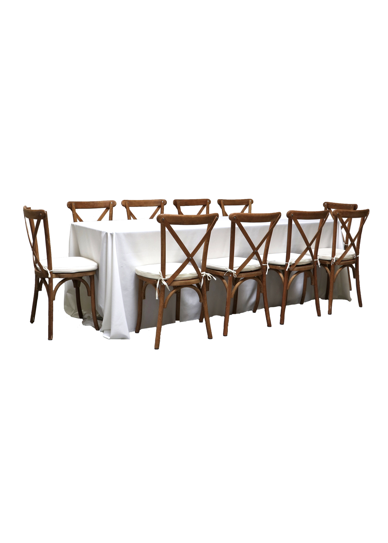 Banquet Table with 10 Honey Brown Cross-Back Chairs