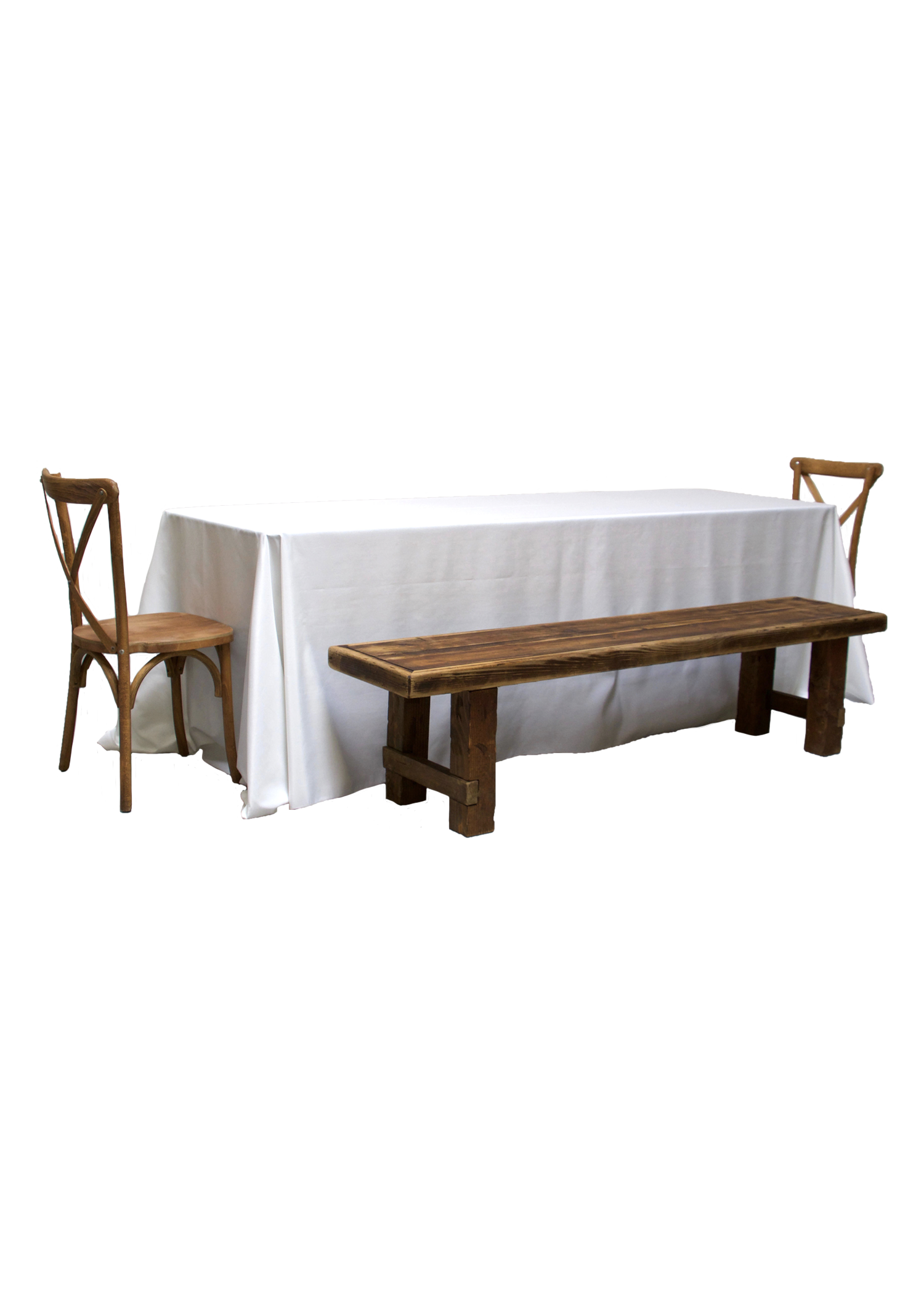 Banquet Table with 2 Honey Brown Long Benches &amp; 2 Cross-Back Chairs