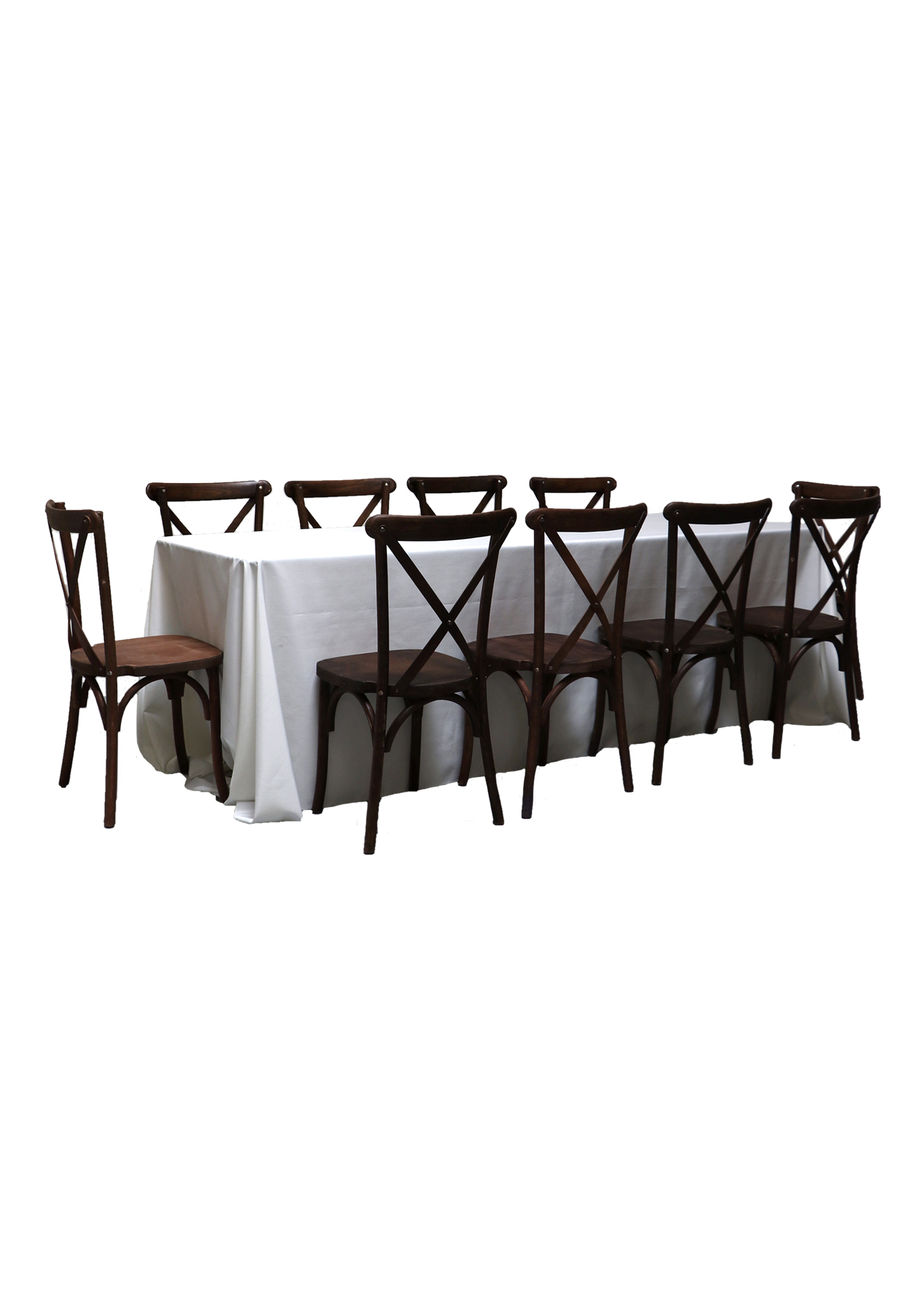 Banquet Table with 10 Mahogany Cross-Back Chairs