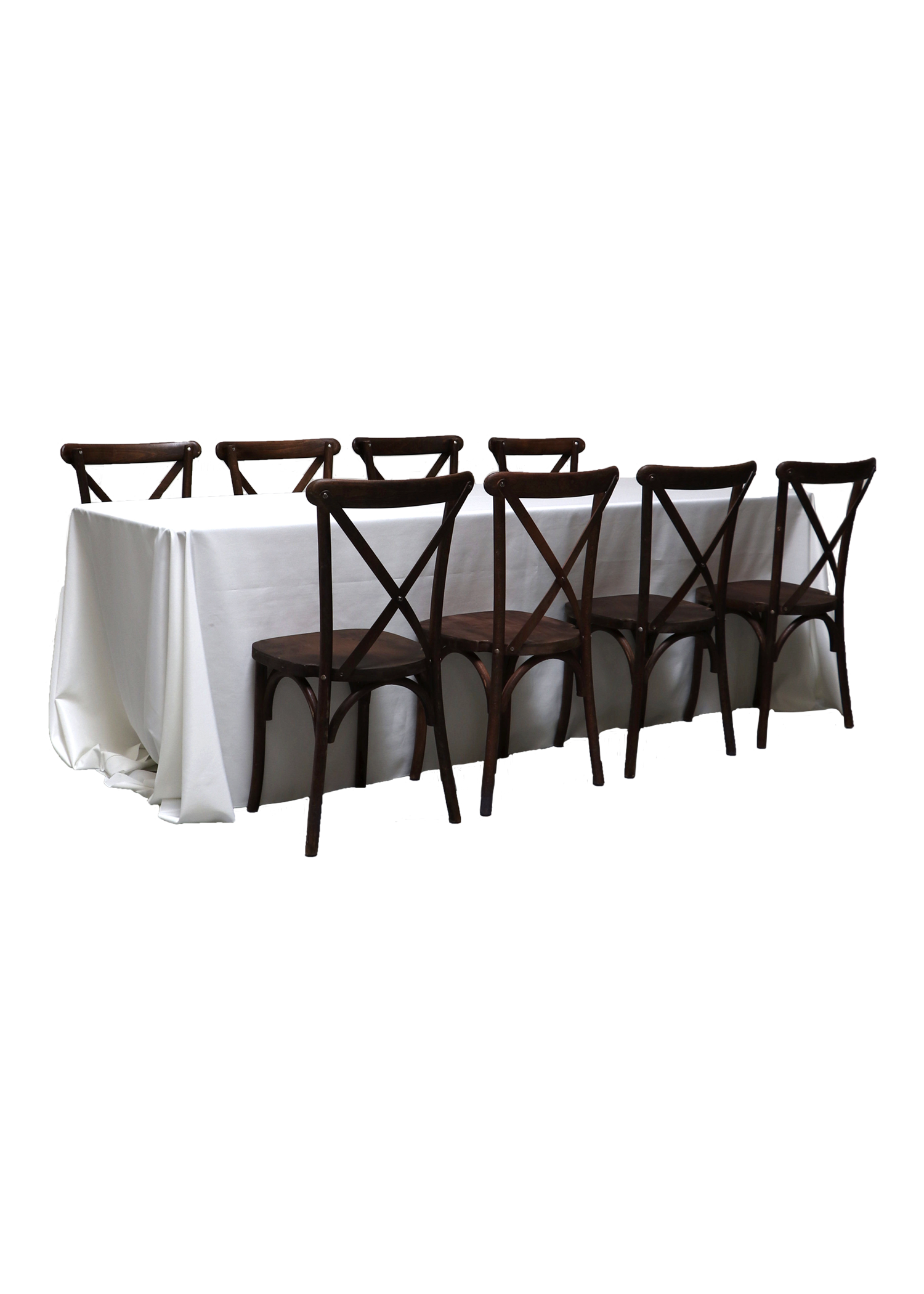 Banquet Table with 8 Mahogany Cross-Back Chairs