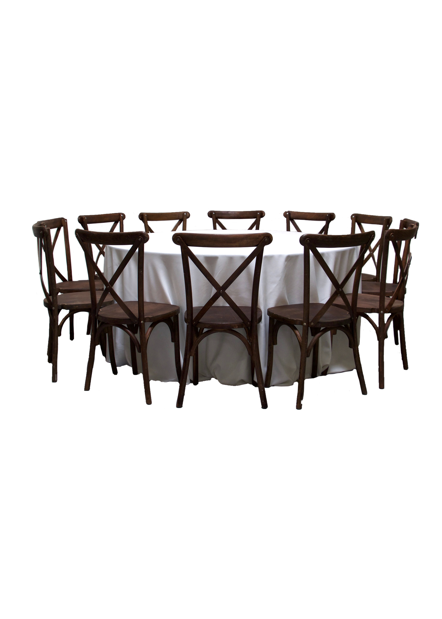 Round Banquet Table with 11 Mahogany Cross-Back Chairs