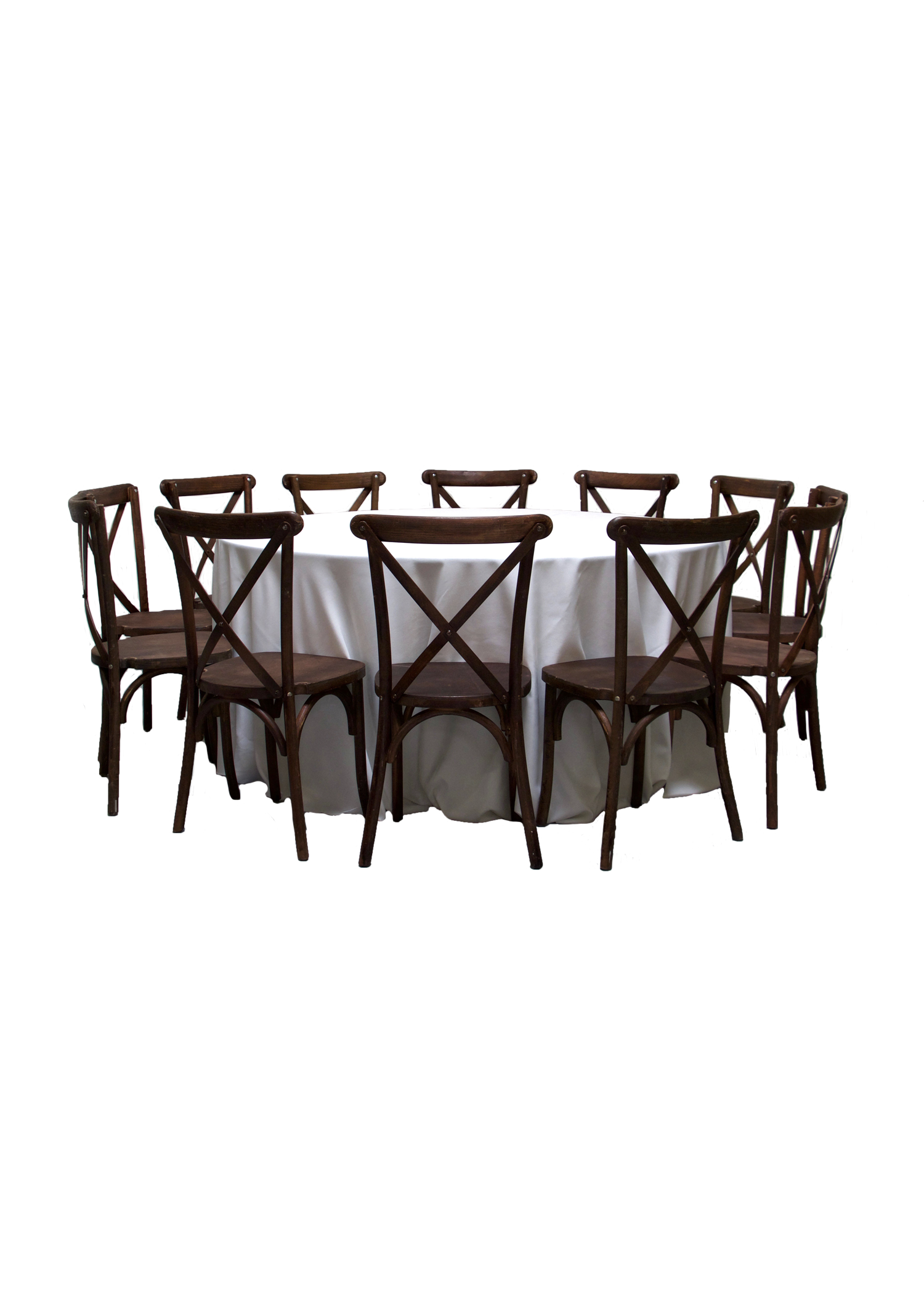 Round Banquet Table with 12 Mahogany Cross-Back Chairs