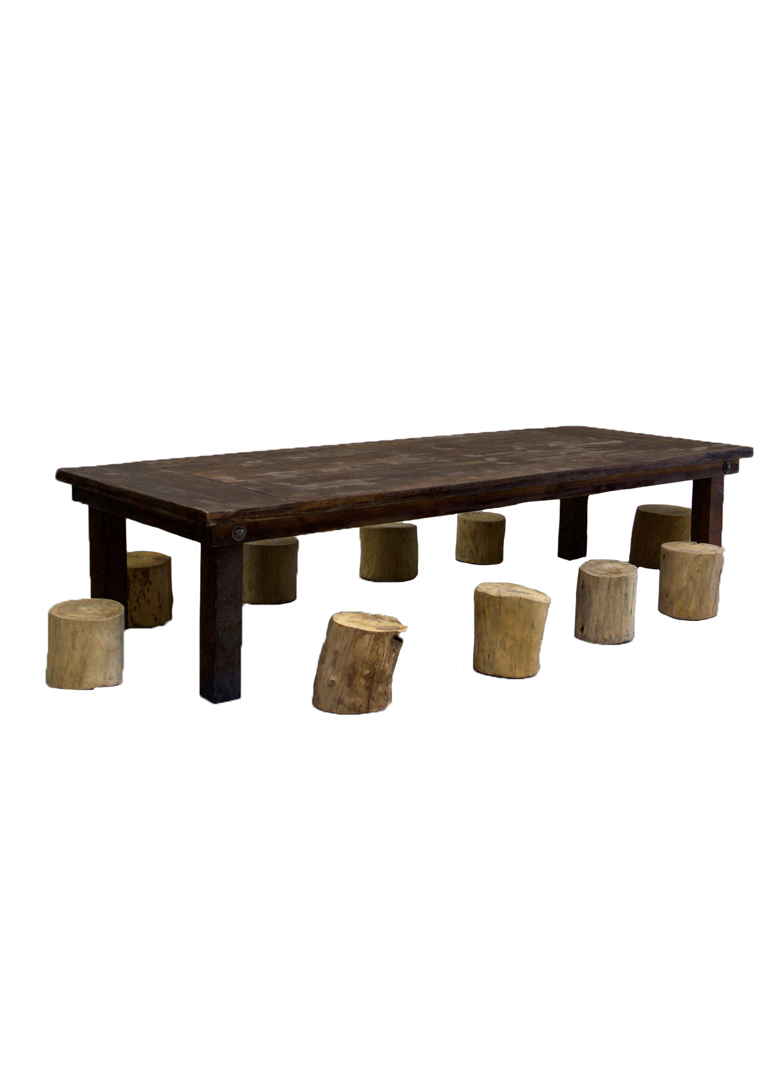 Kids Mahogany Farm Table with 10 Tree Stumps