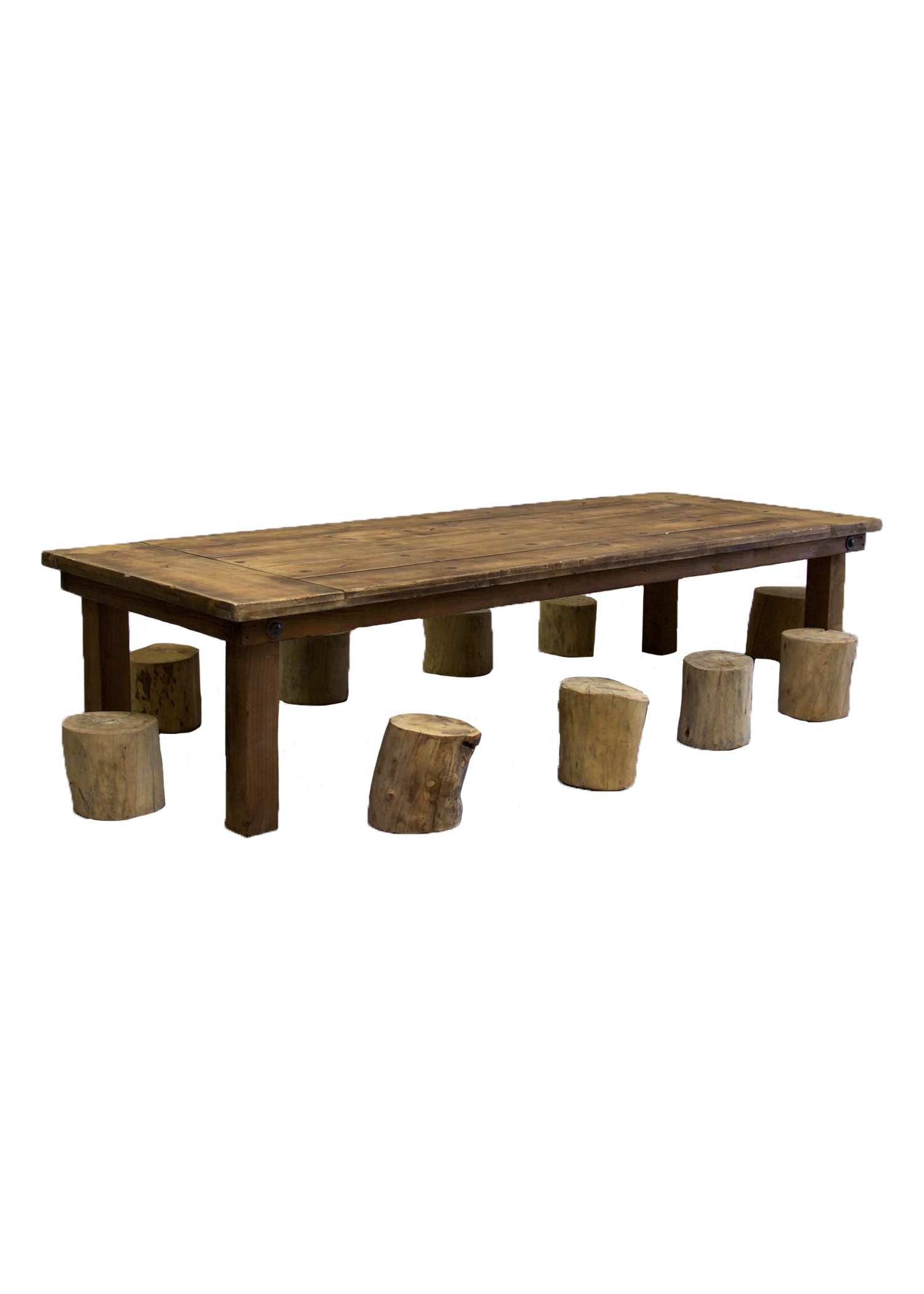 Kids Honey Brown Farm Table with 10 Tree Stumps