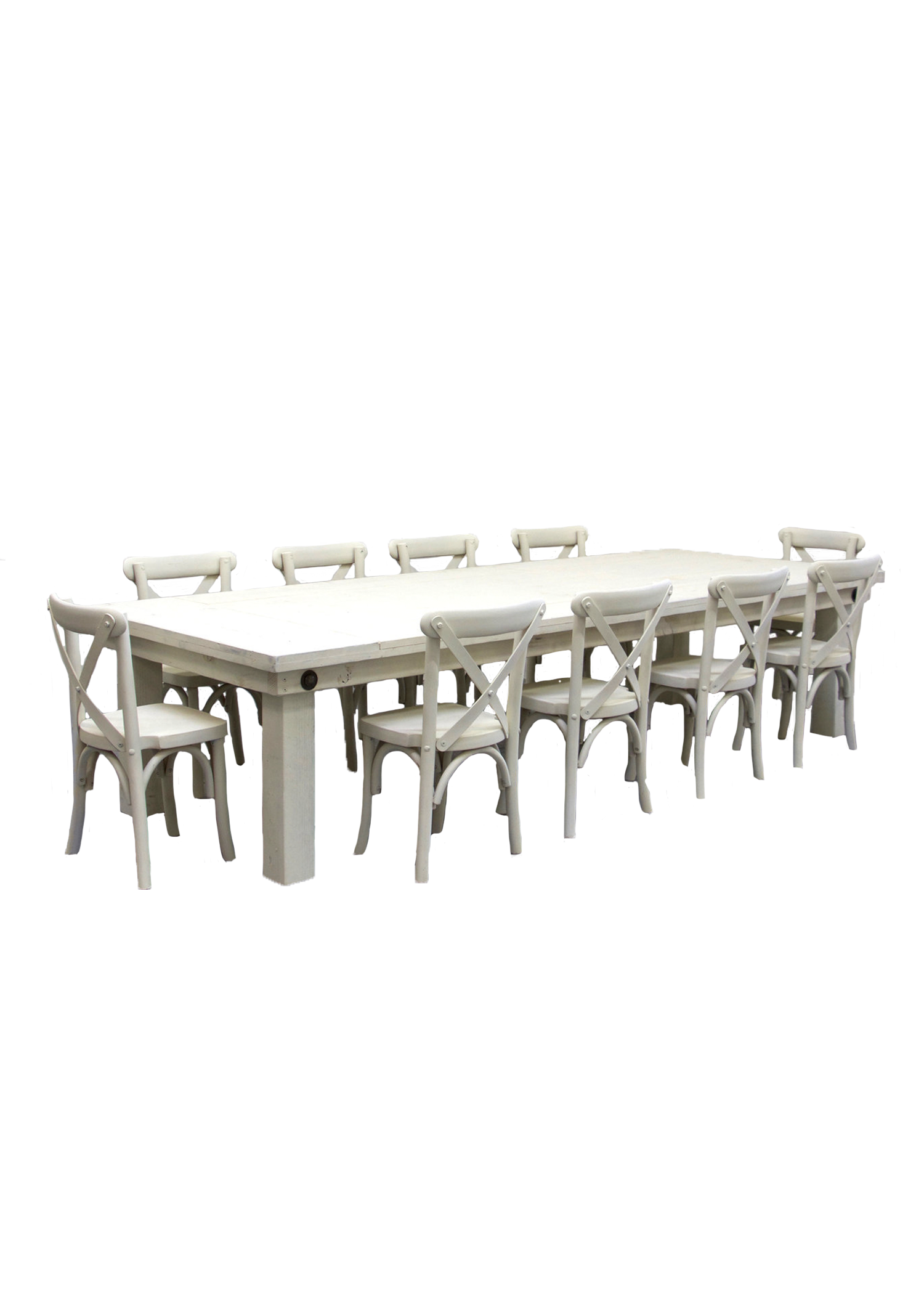 Kids Vintage White Farm Table with 10 Cross-Back Chairs