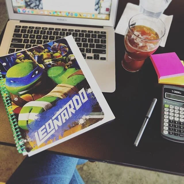 Working on sales tax numbers with my trusty #ninjaturtles notebook, cuz, you know...#mombosslife. #childofthe80s #stoleitfrommykid #mondaymonday