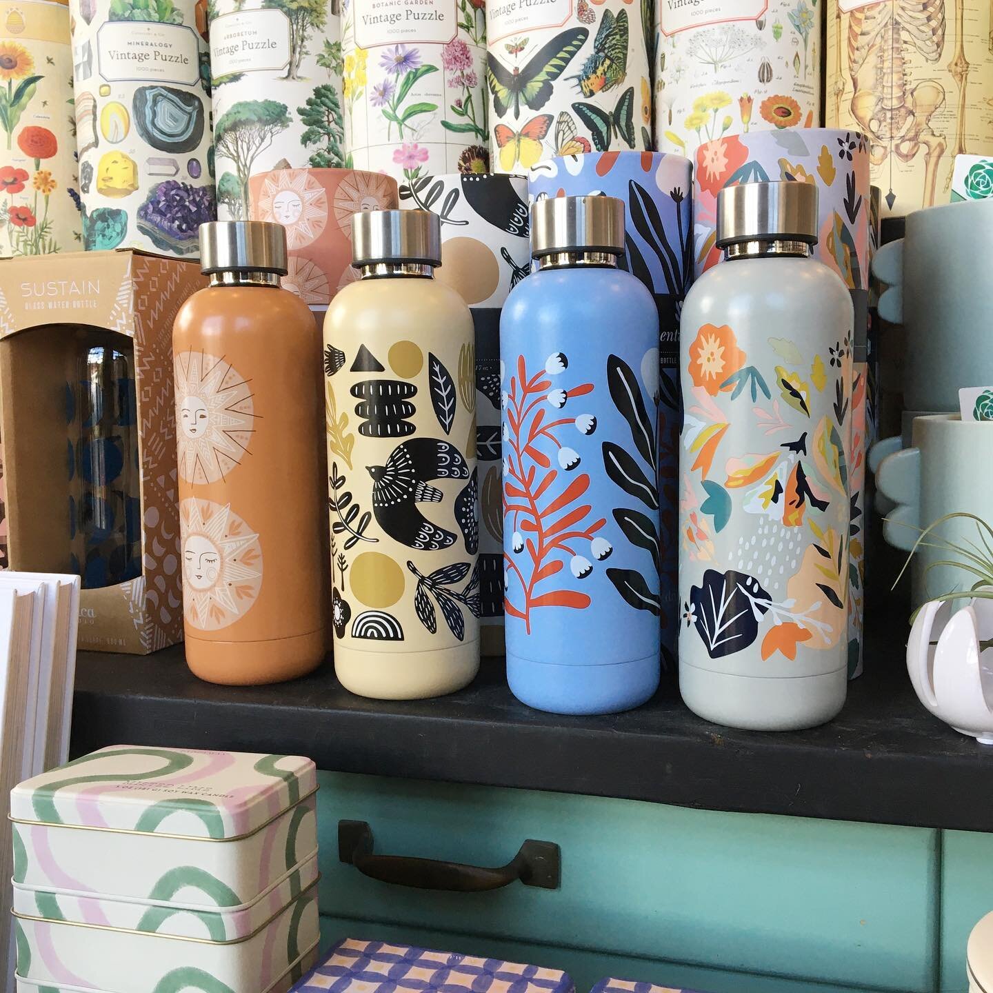 We have lots of fun water bottles to keep you hydrated on all of your summer adventures! ☀️ Open 11-7 today! #nestdetroit #waterbottle #staycool #summerfun