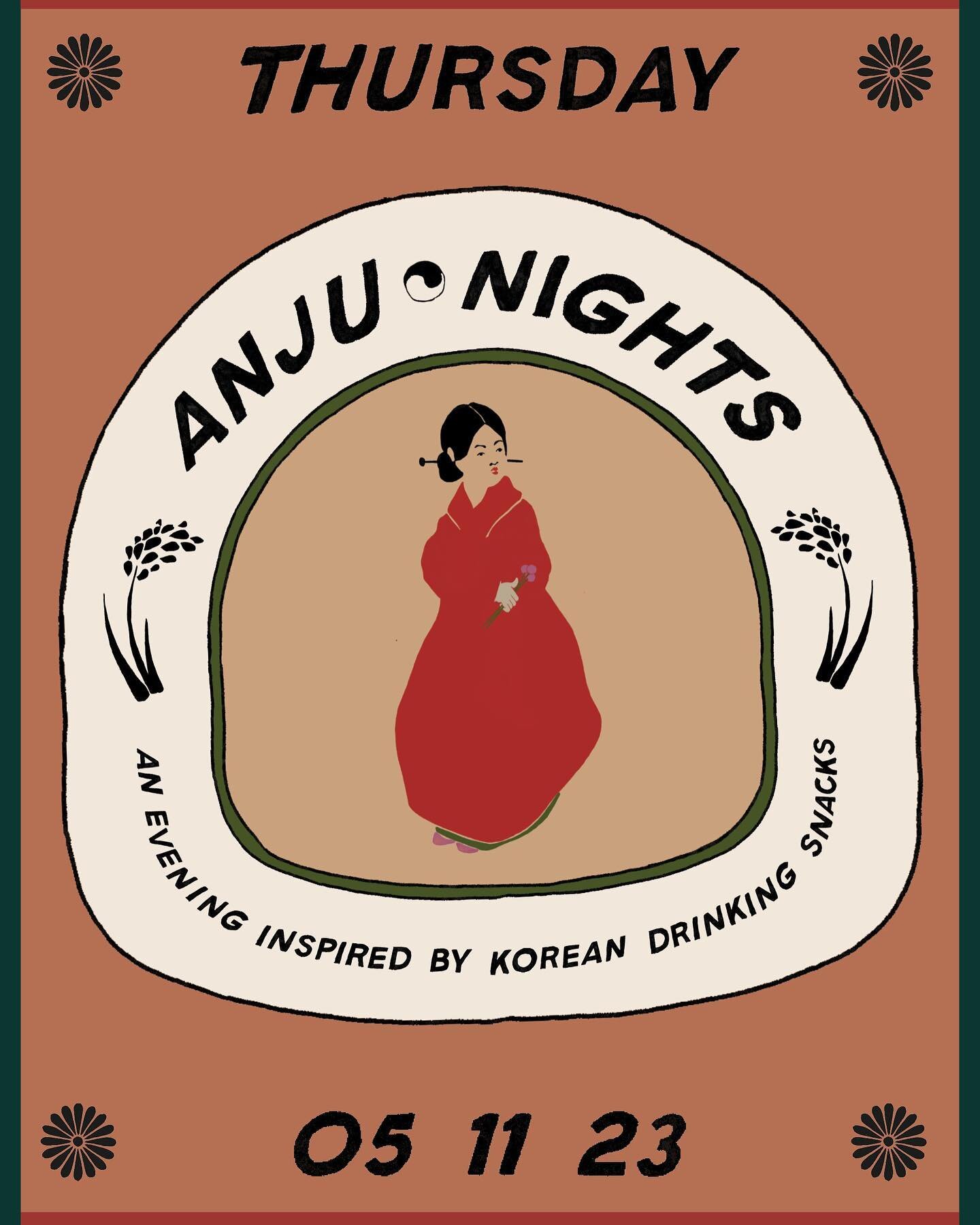 in the spirit of korea&rsquo;s drinking culture, we&rsquo;re excited to launch Anju Nights our weekly ALL NIGHT anju-style happy hour every thursday starting may 11th.

in korea, there is no drinking without food and anju can span from small snacks t