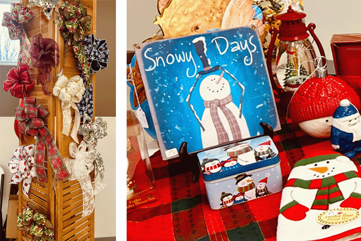 Bows galore and snowy fun.