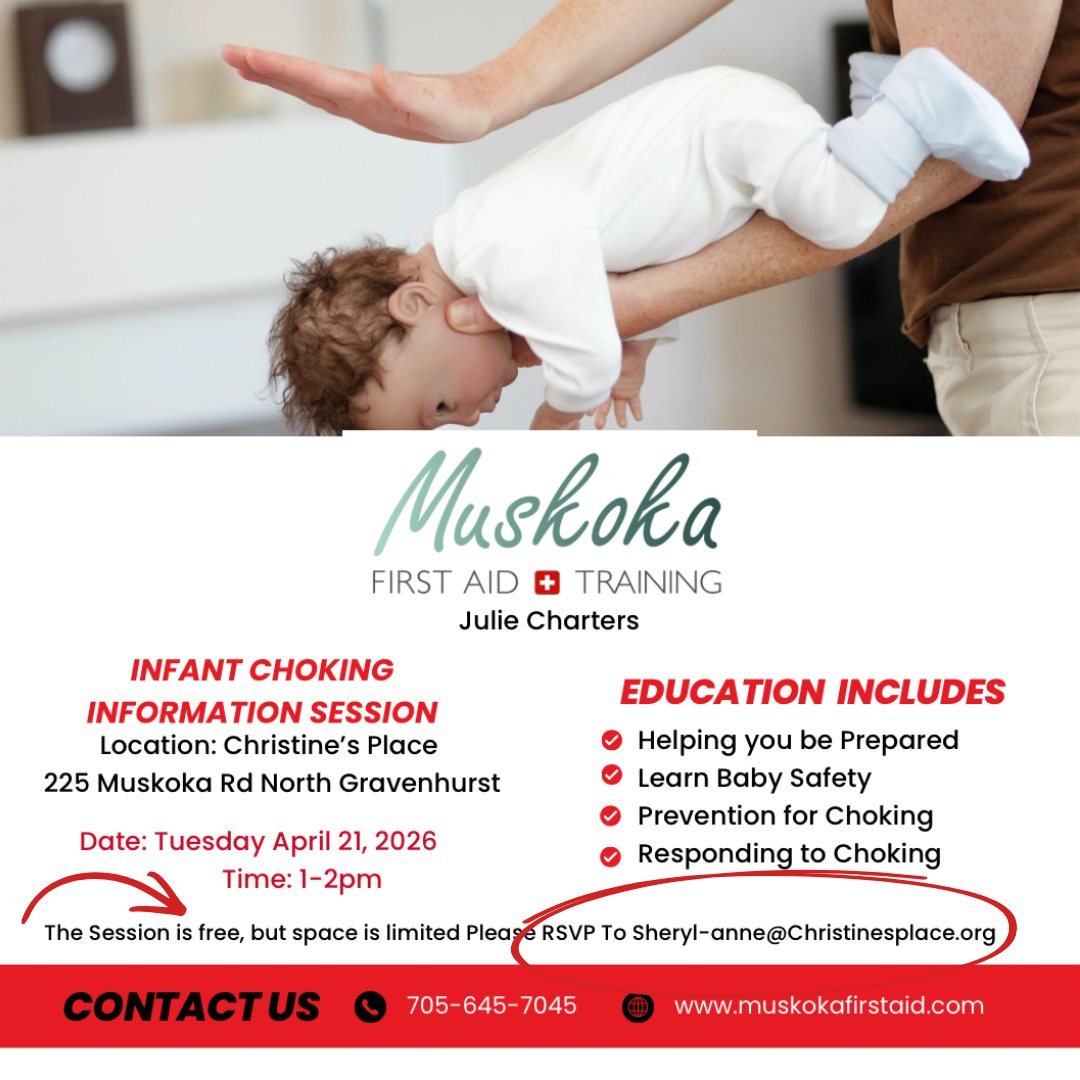 Have you reserved your free spot yet? 

Our Infant Choking Information Session is coming up at Christine&rsquo;s Place &ndash; Gravenhurst on Tuesday, April 21st, from 1&ndash;2 PM&mdash;and we&rsquo;d love to have you join us.

In partnership with M